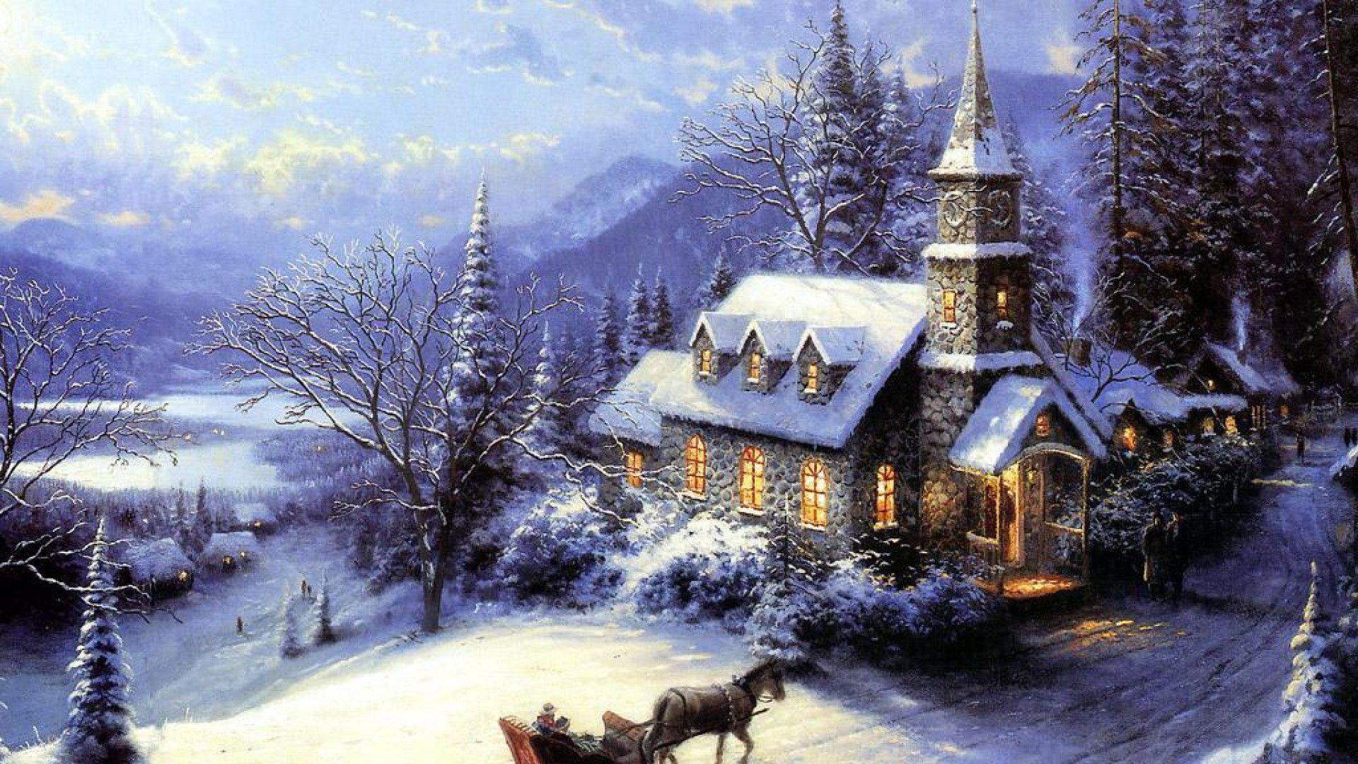 Christmas In An Alpine Village Wallpaper Wide or HD. Holidays