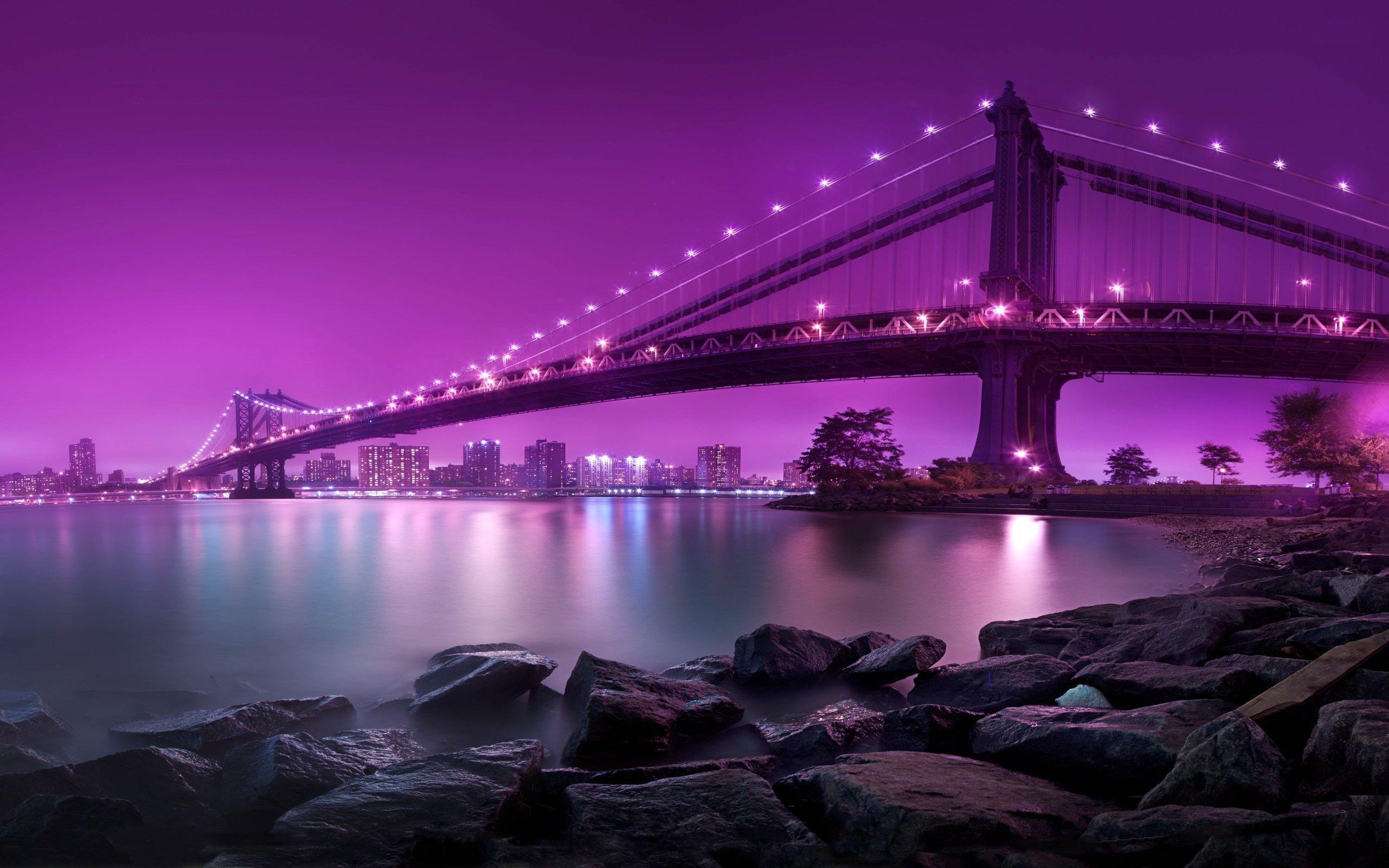 Purple HD desktop Manhattan Bridge wallpaper, Bridges HD wallpaper