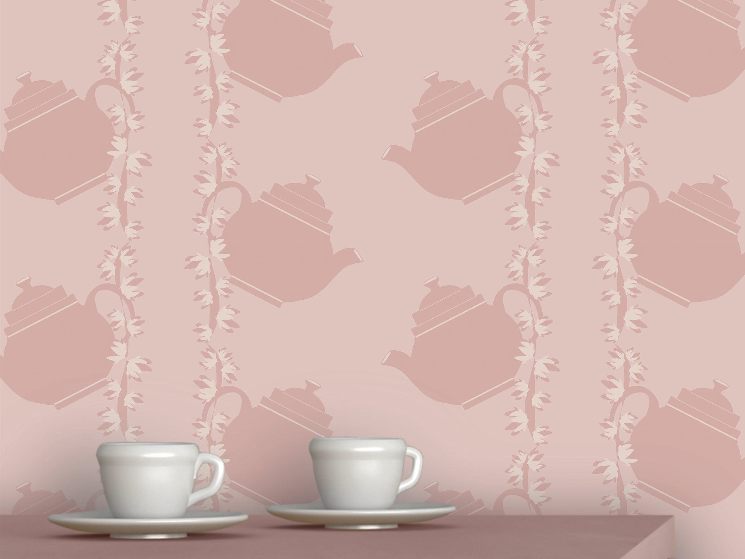 ATADesigns Floral Teapot Pink Wallpaper