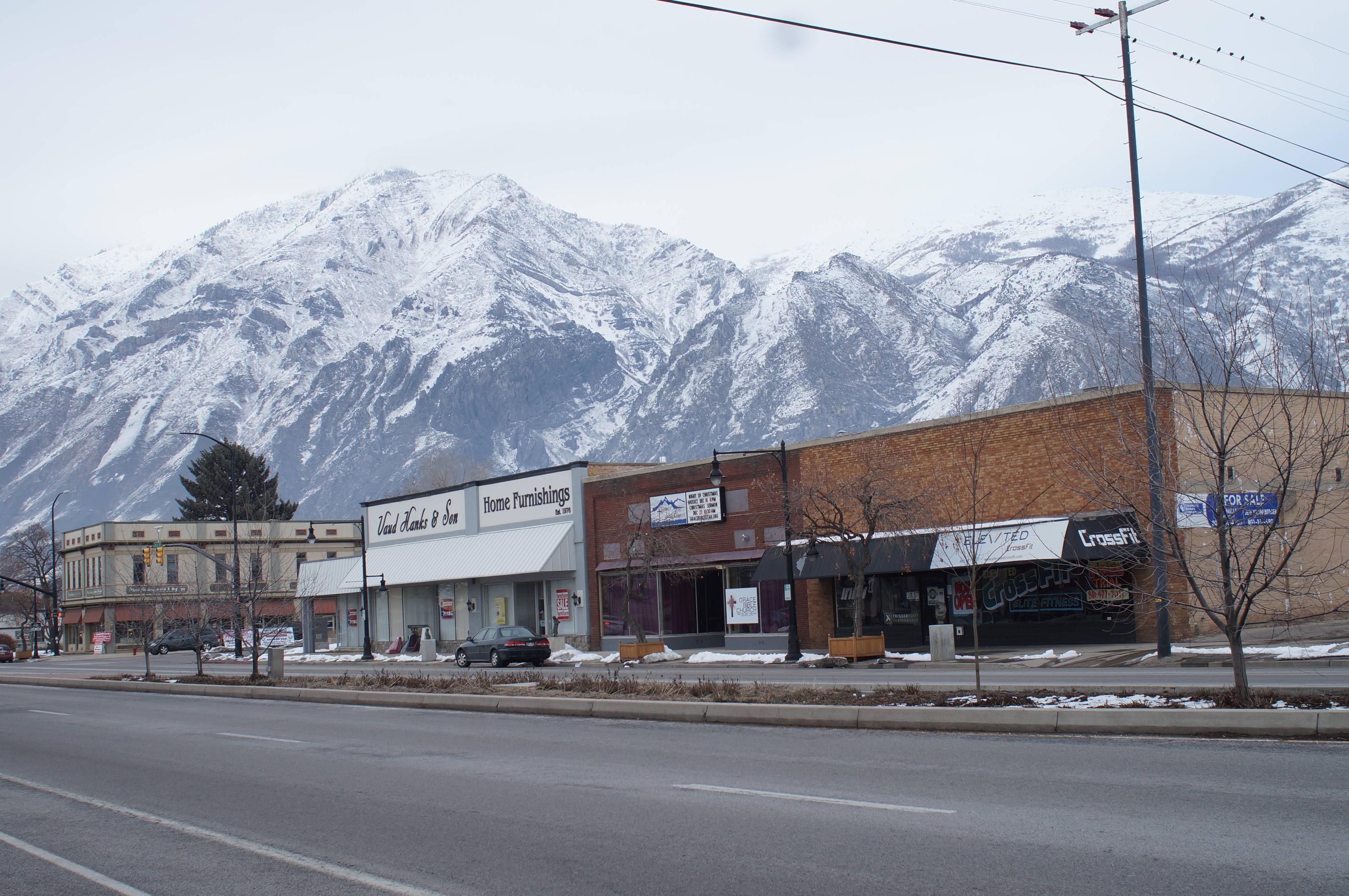 Springville Utah Main Street with mountain