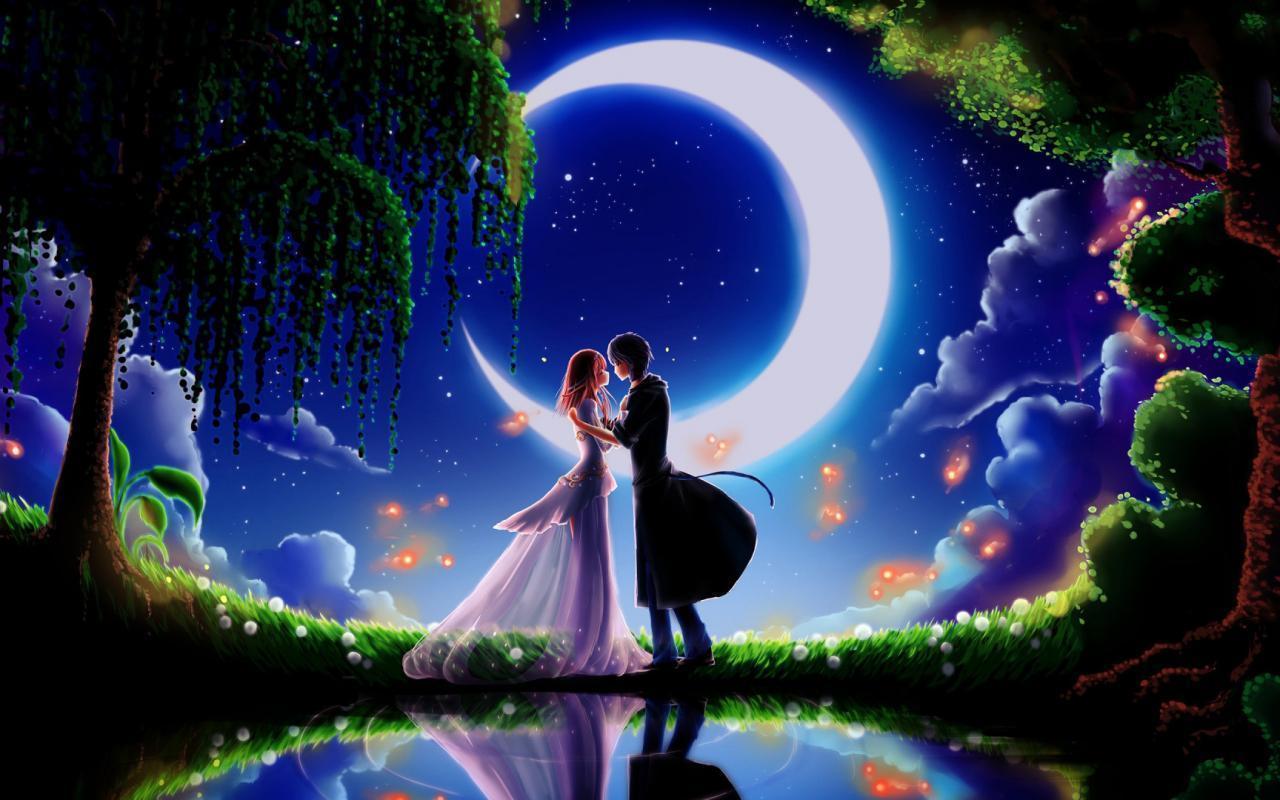 Dream wedding, moonlight kiss HD wallpaper background 1280x800