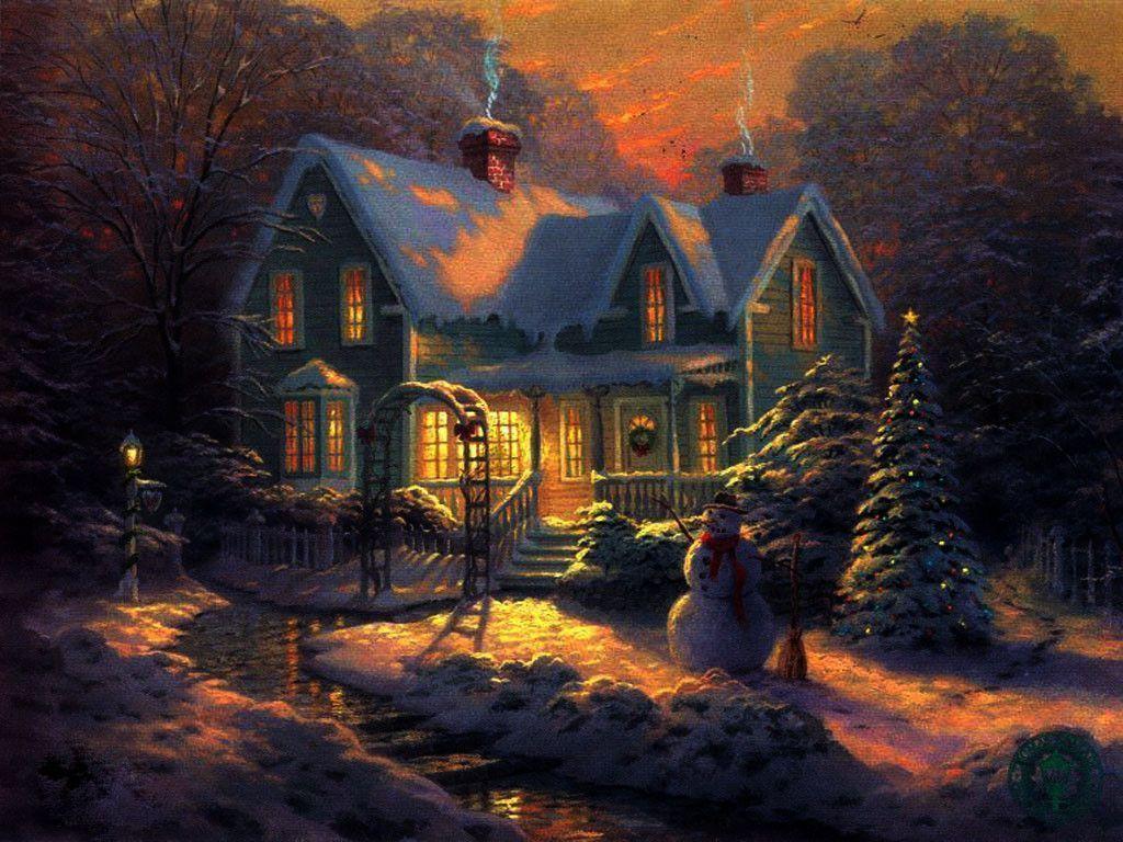 image For > Christmas Cottage Wallpaper