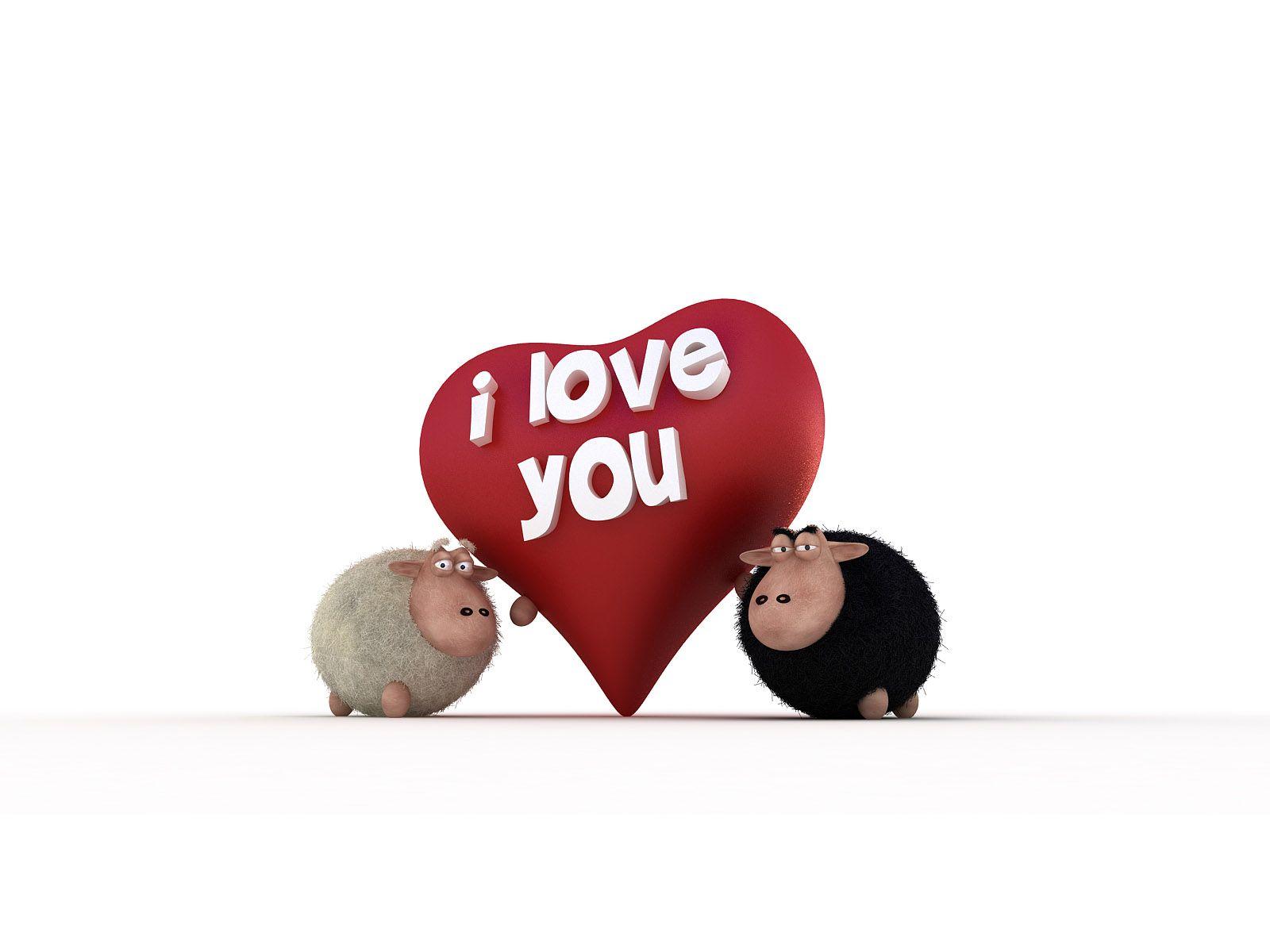 Two Sheeps with I Love You Heart Free and Wallpaper