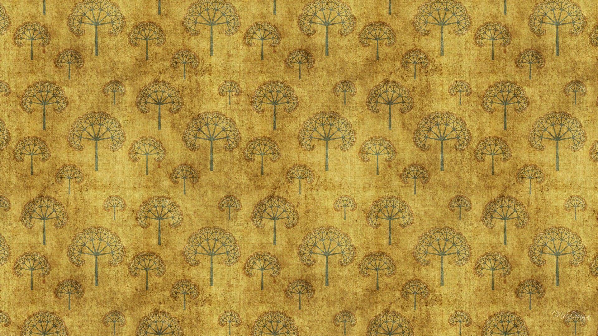 HD Oriental Abstract Trees Gold Wallpaper