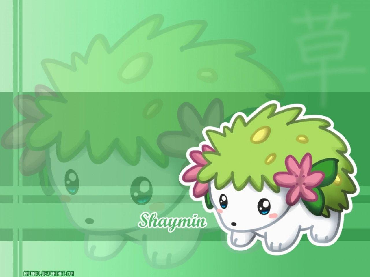 Cute green wallpaper with the pokemon character shaymin