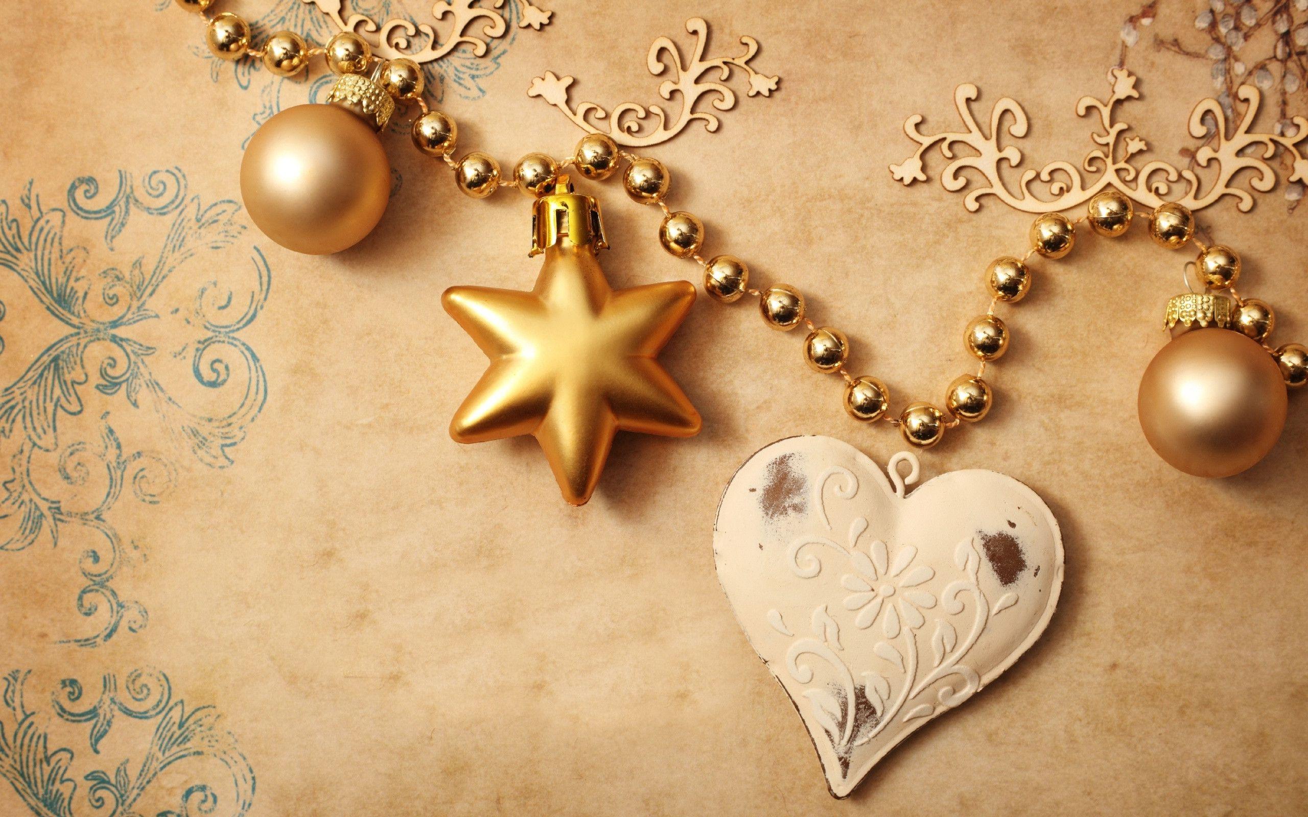 Golden Christmas Ornaments Wallpaper and Photo Download