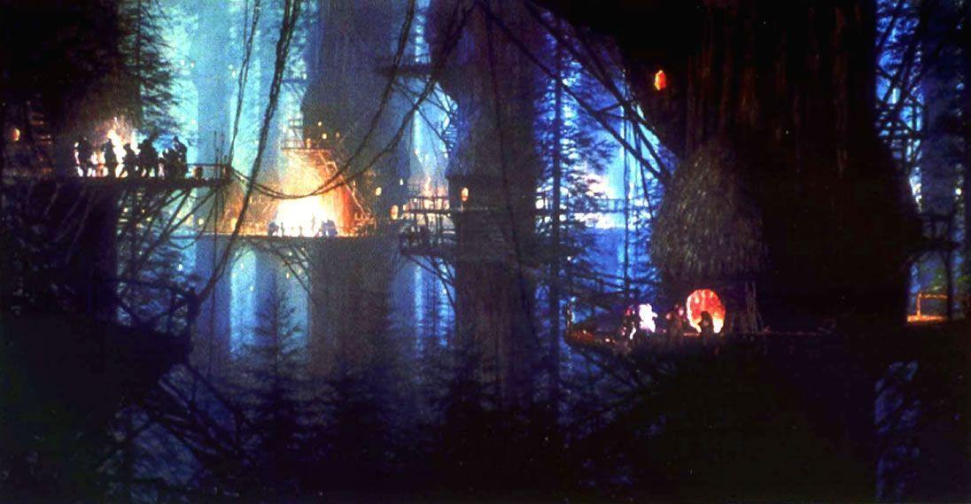 An Ewok Village At Night Wars Locations Wallpaper Image