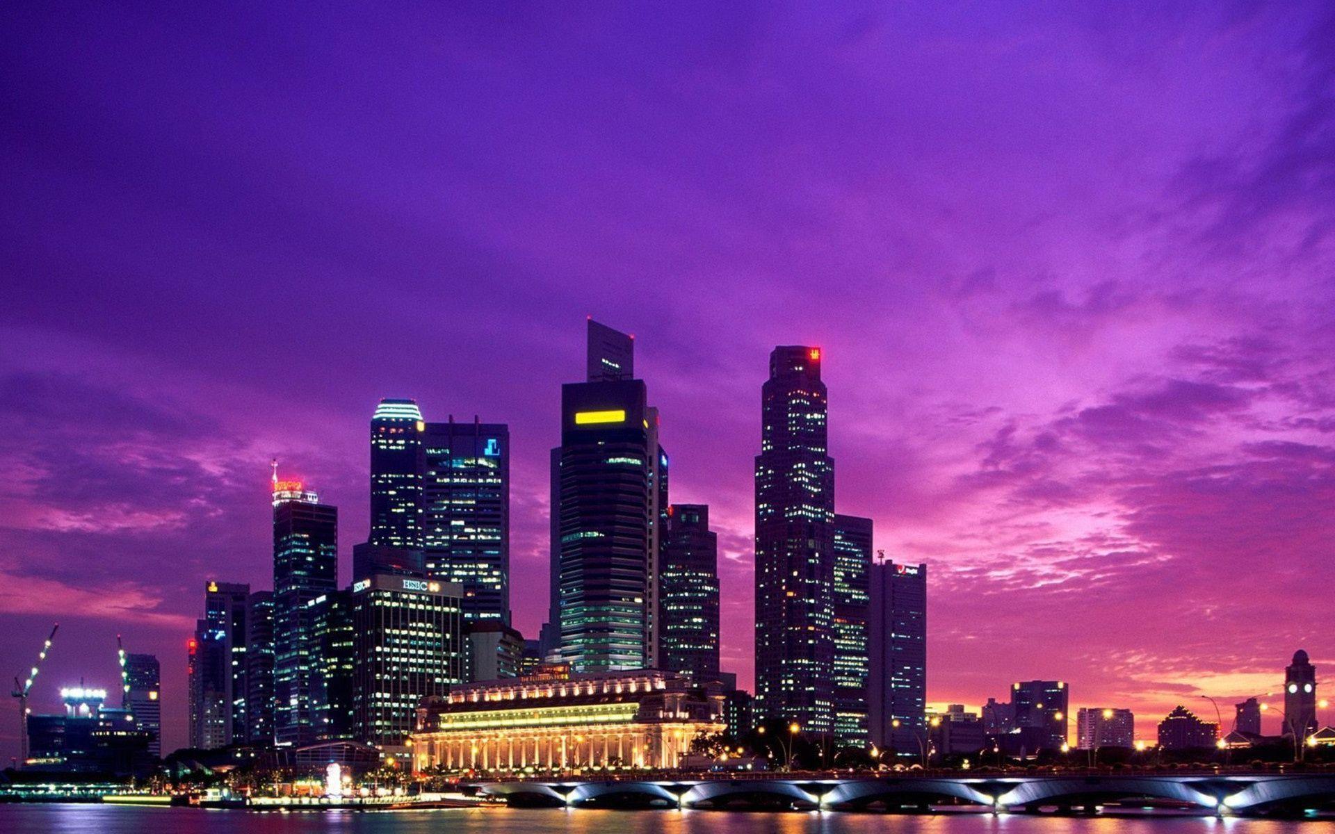 Purple Sunset on the City Wallpaper and