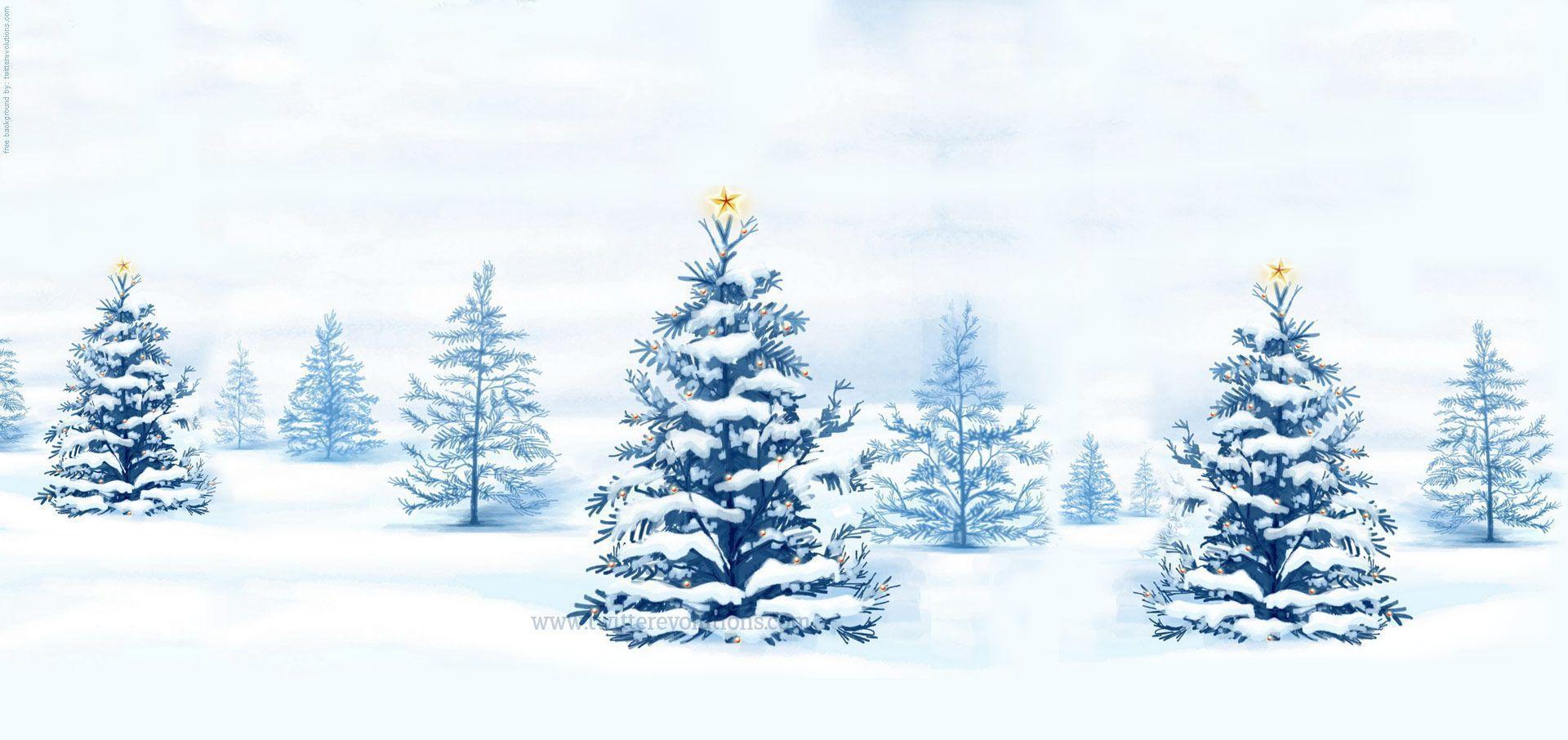 Winter snowy christmas trees Twitter background. Twitter