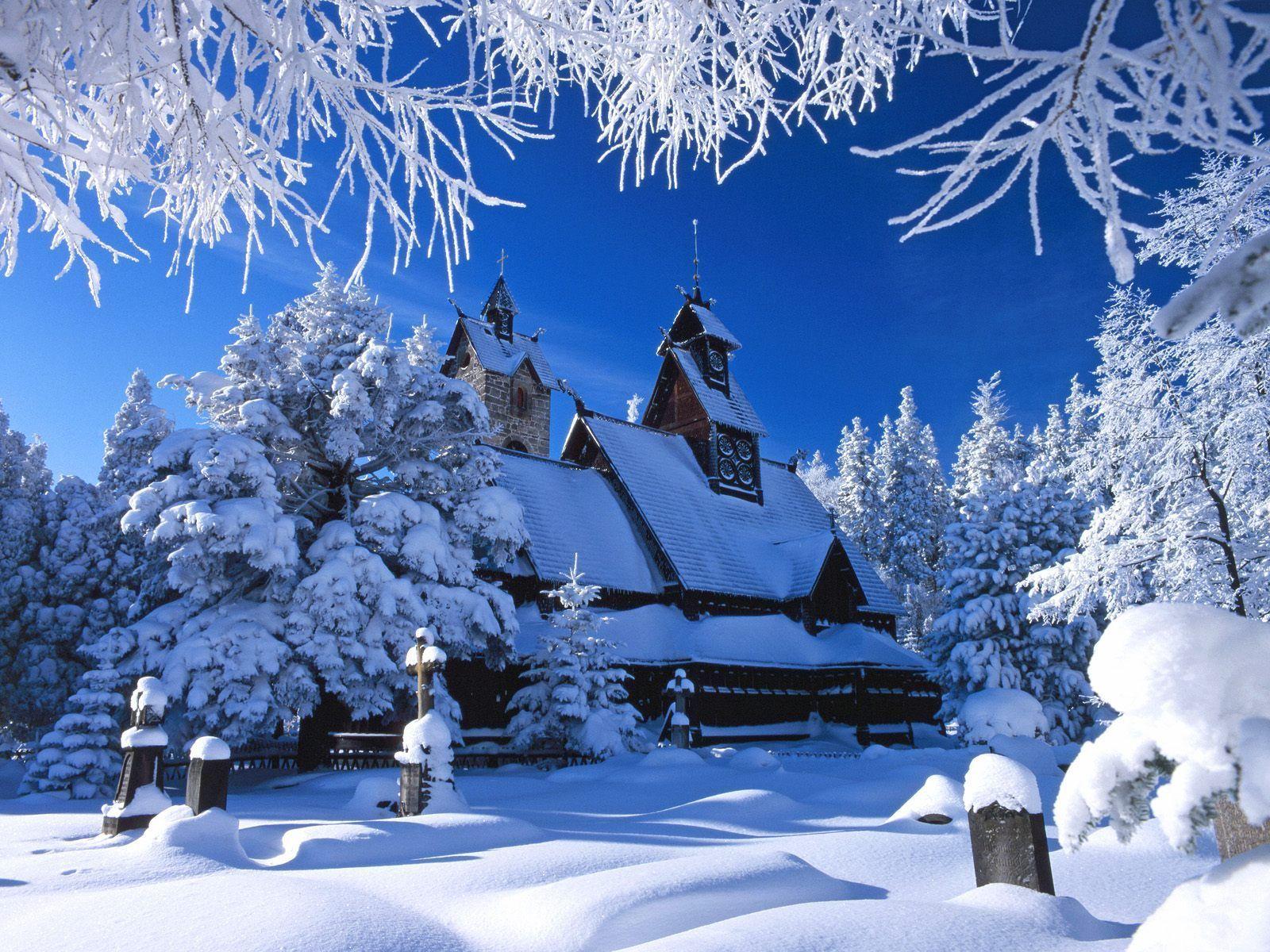 House Snow Winter Desktop HD Free Wallpaper