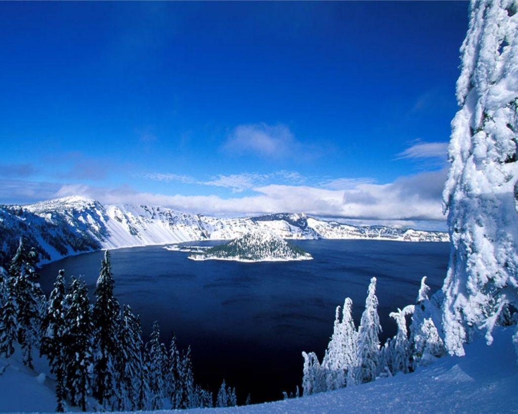 Winter lake view desktop PC and Mac wallpaper