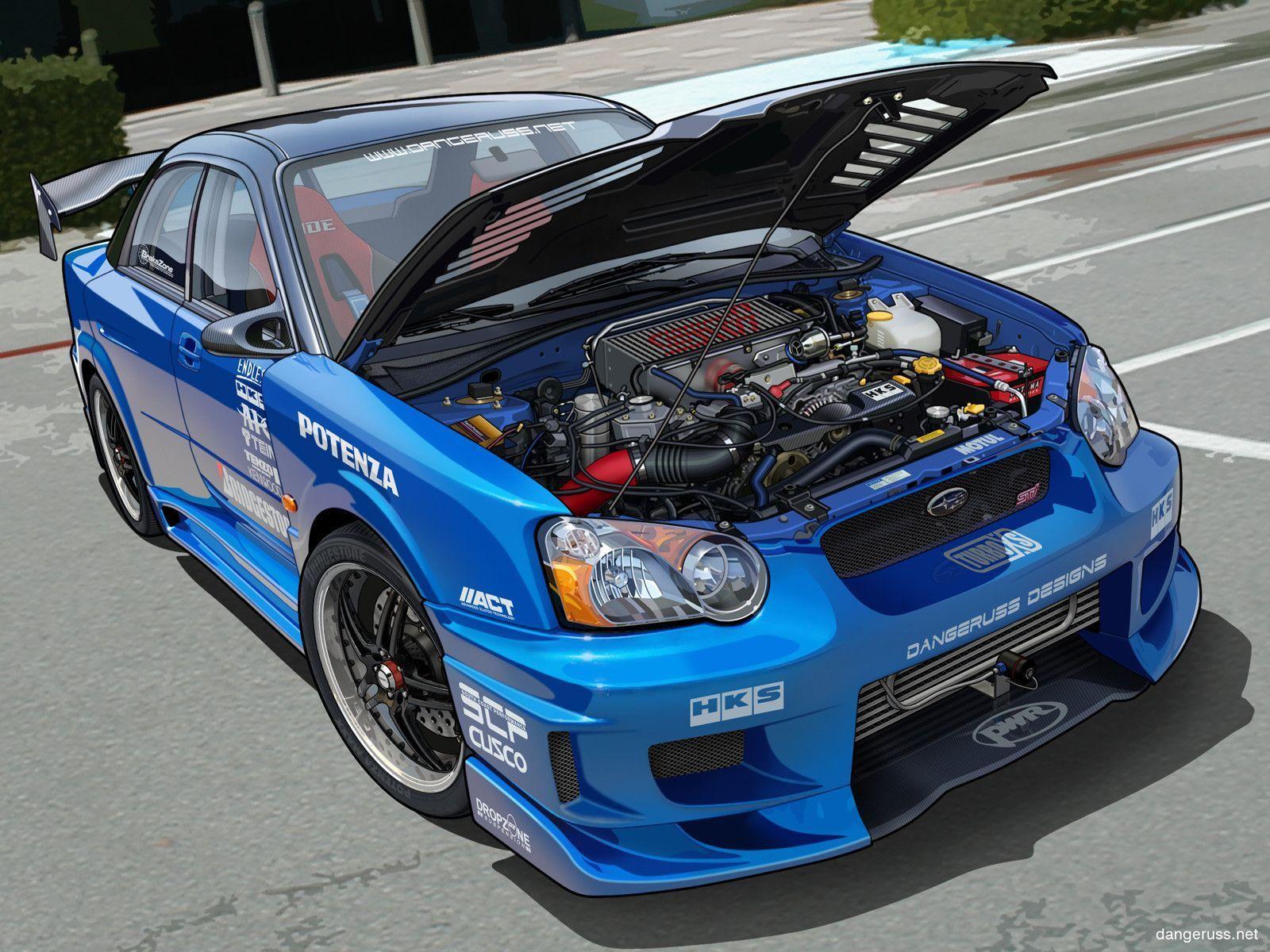 Subaru WRX hood up Blue desktop wallpaper