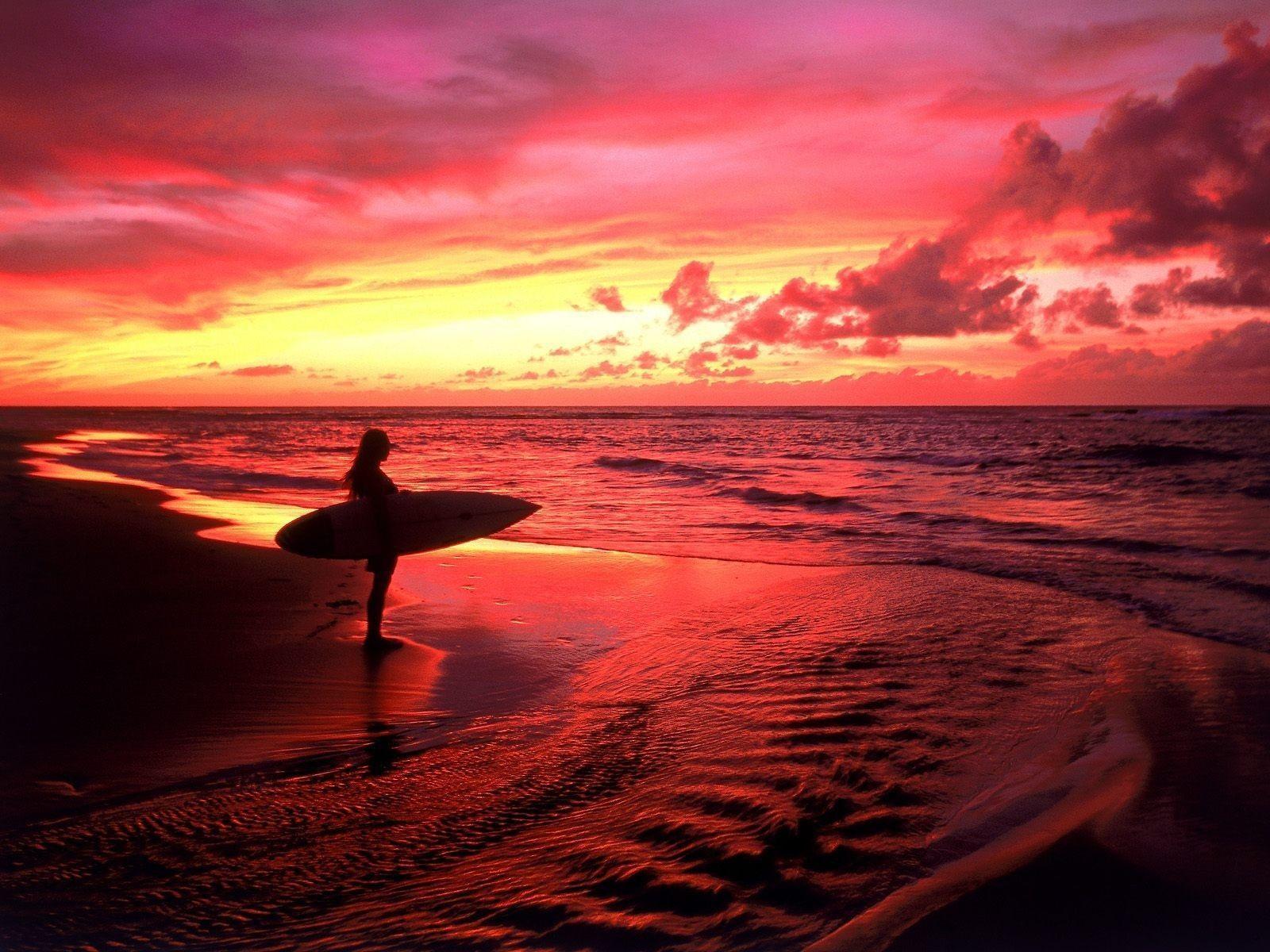 Extraordinary Sunset Surf Beach HD Wallpaper 1600x1200PX Surf