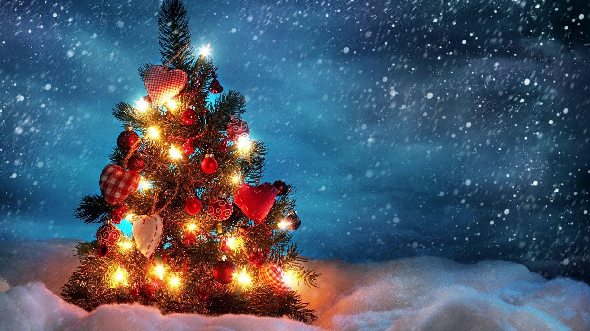 Merry Christmas Snow tree Wallpaper New Year