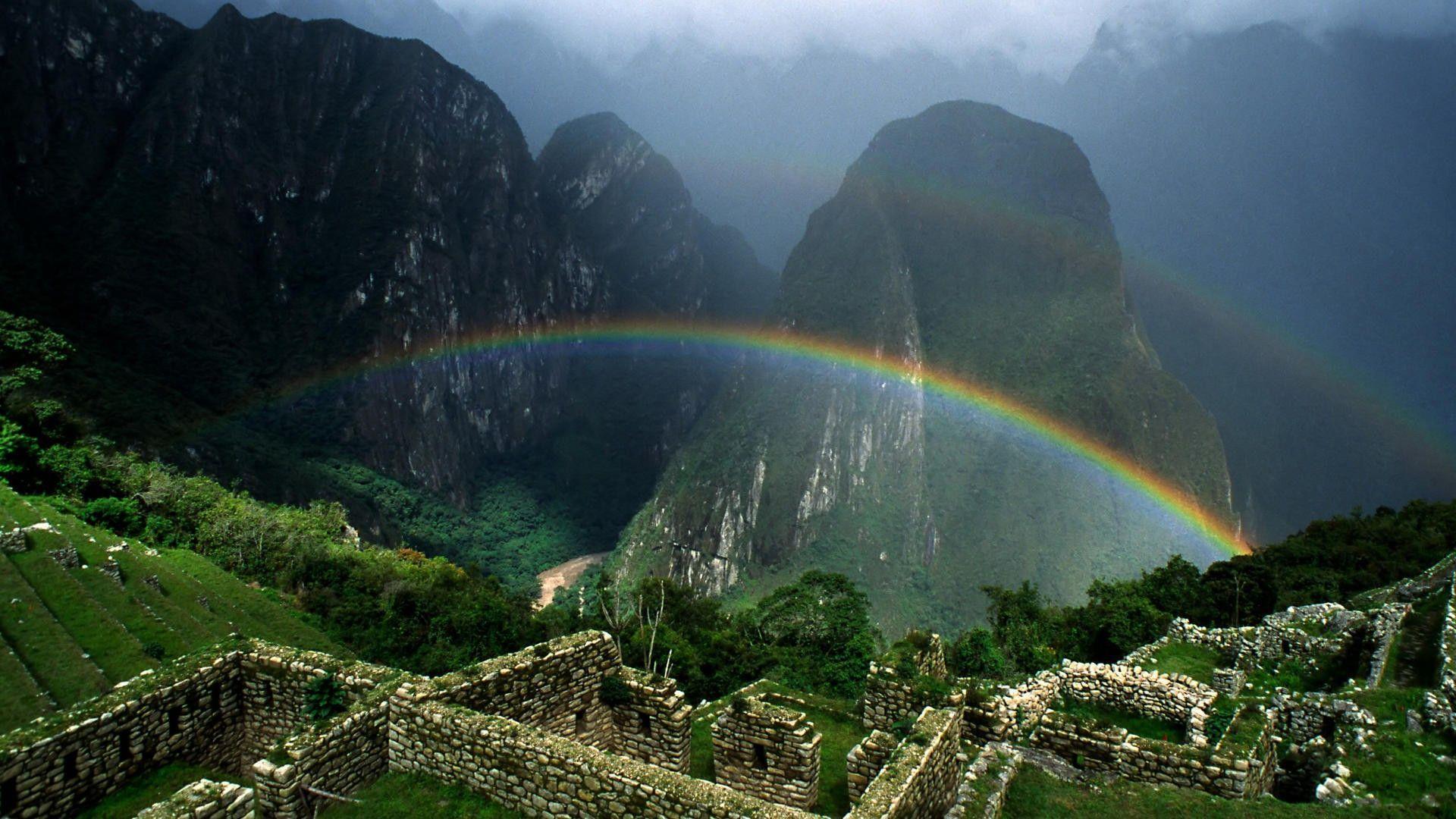 Rainbow over Machu Picchu wallpaper #