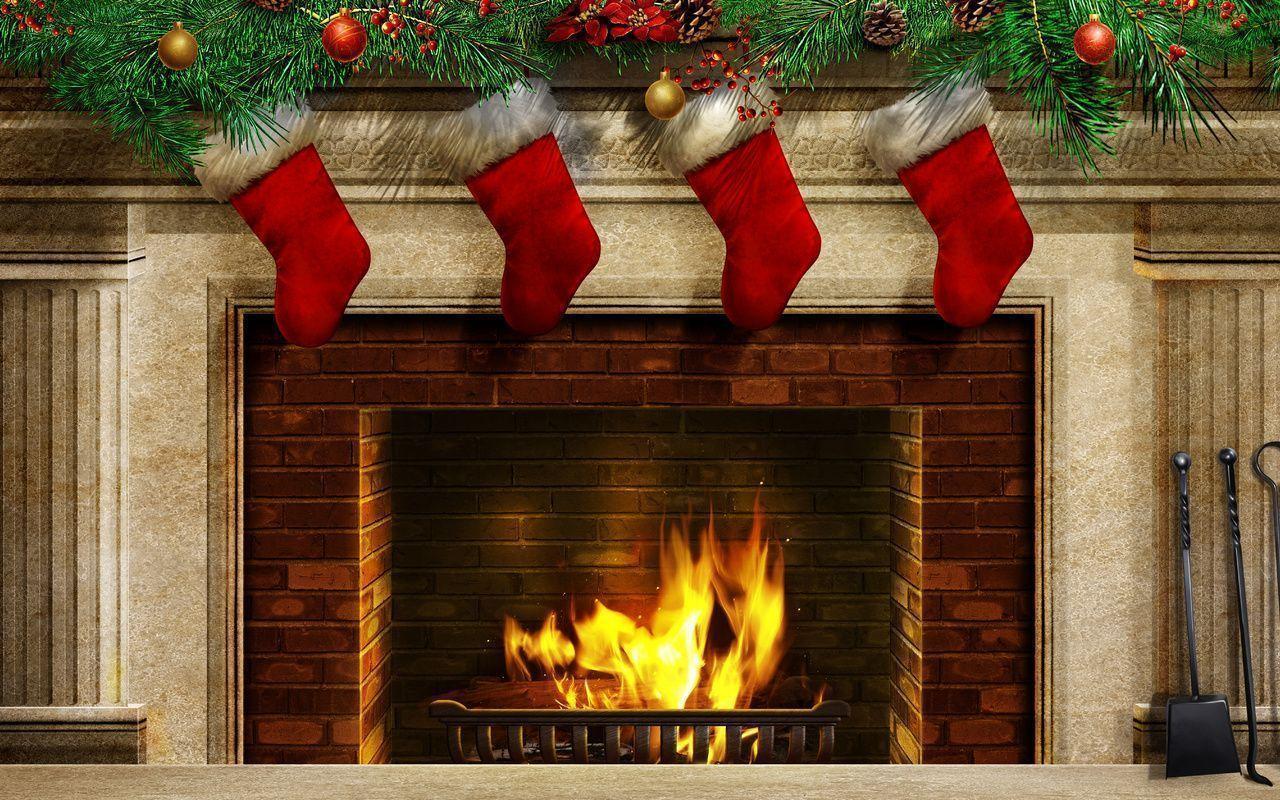 Image For > Christmas Fireplace Scene