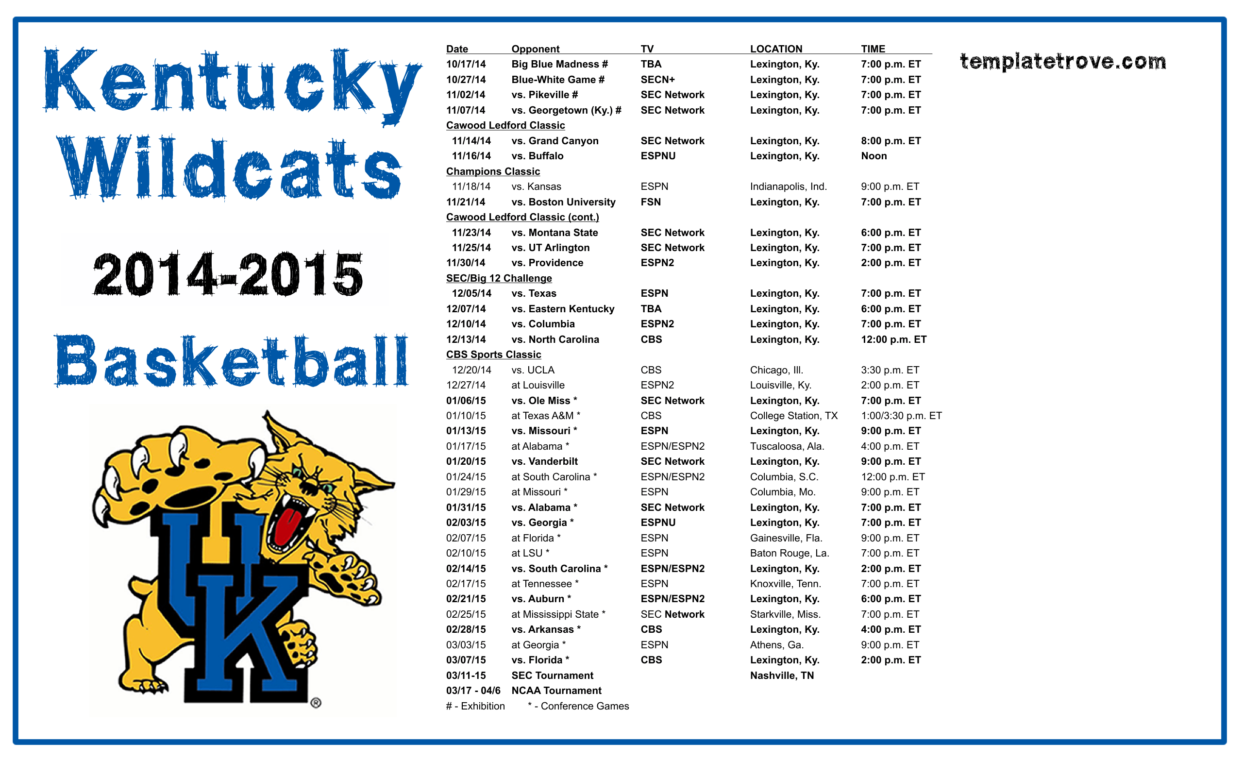 2014 2015 College Basketball Desktop Wallpaper Schedules