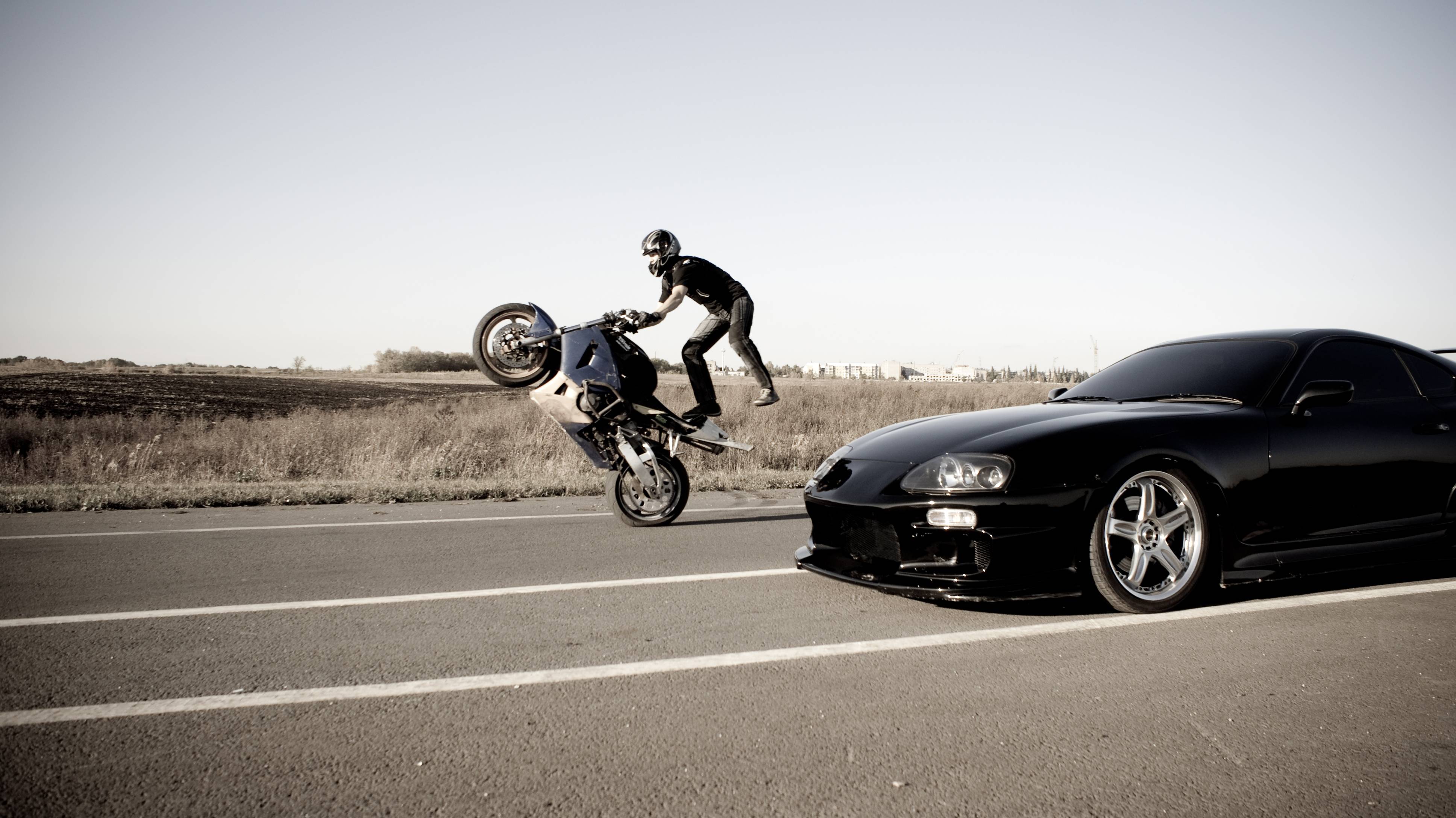 Wallpaper motorcycle, toyota, road, stunt