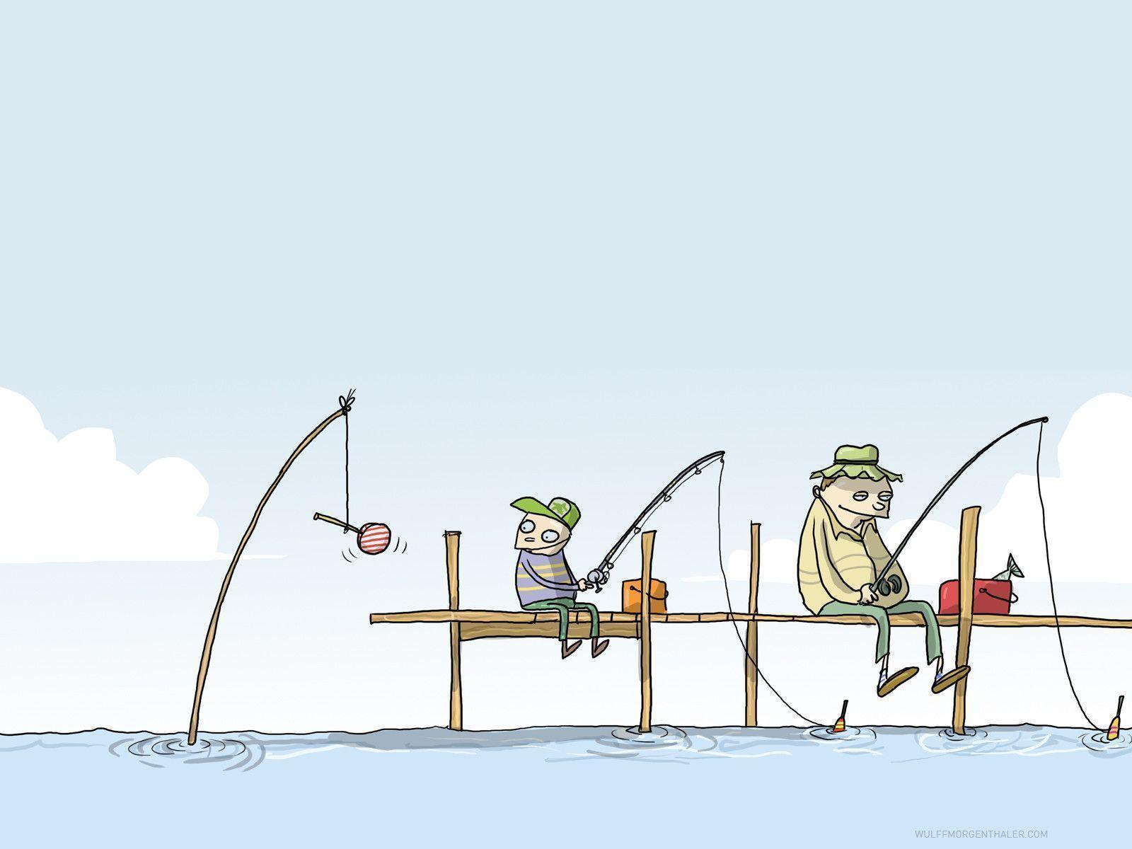 Cartoon Fishing On Beach Funny HD Wallpaper « Funny Wallpaper