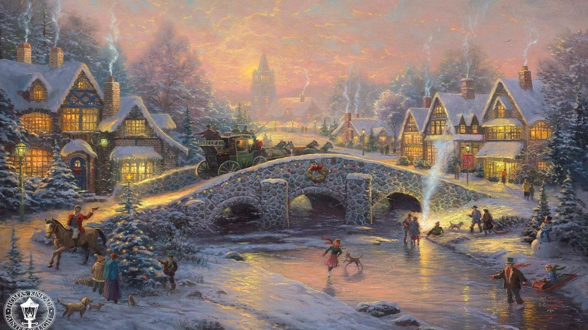 Wallpaper For > Thomas Kinkade Christmas Village Wallpaper