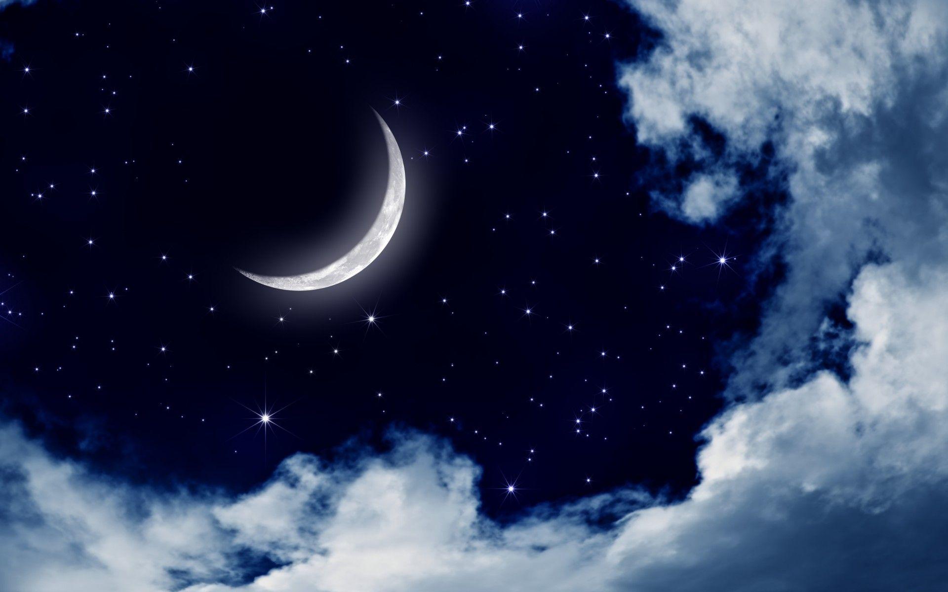 moonlight wallpaper, moon, night, nature, landscape, clouds, stars