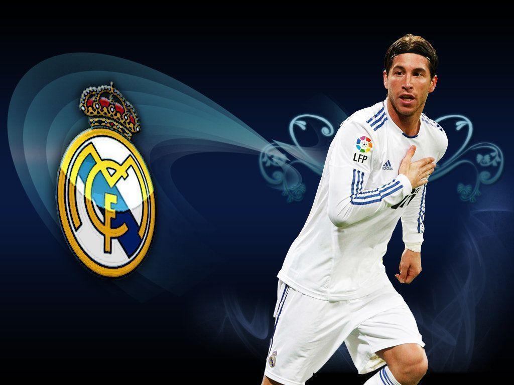 Sergio Ramos with Real Madrid logo for computer background