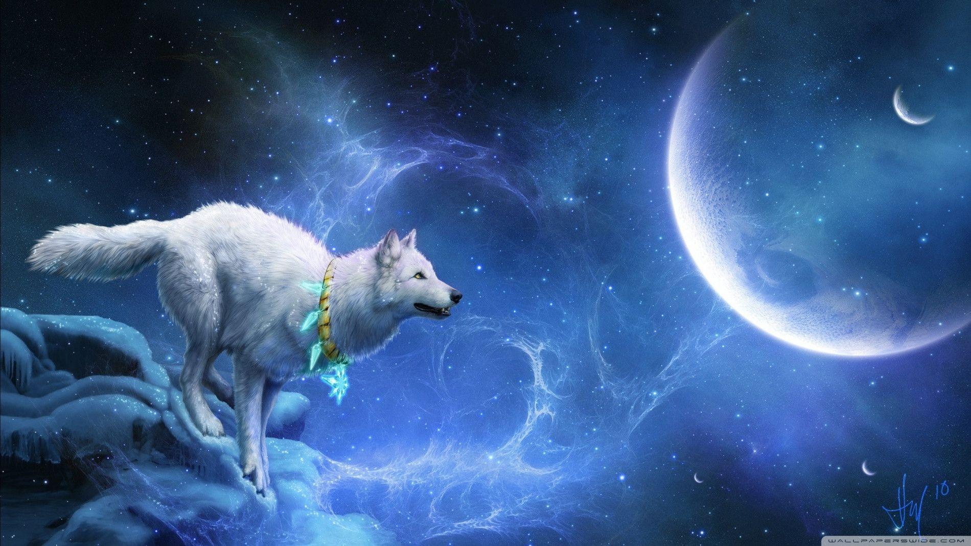Magic White Wolf Background Wallpaper. Free HD 3D Desktop Wallpaper