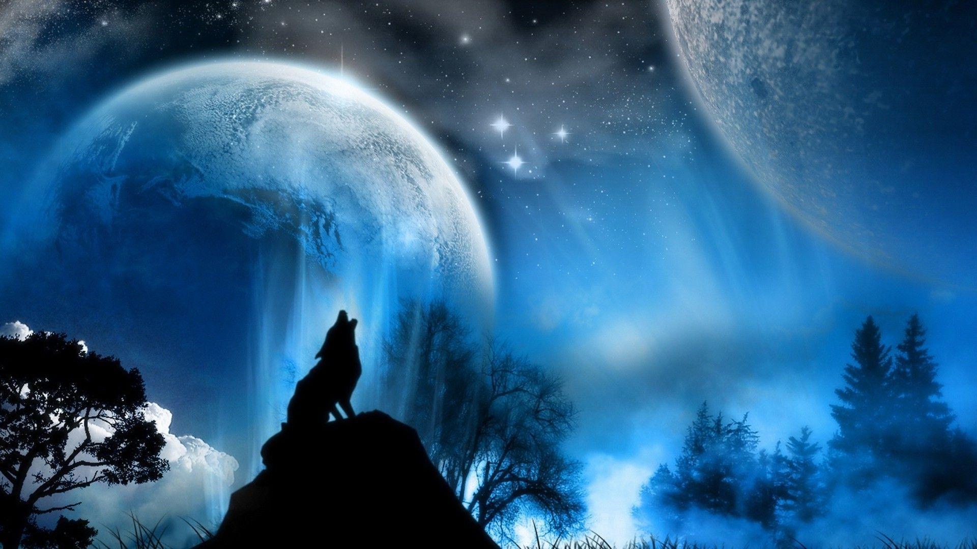 Wallpaper For > Blue Moon Wolf Wallpaper
