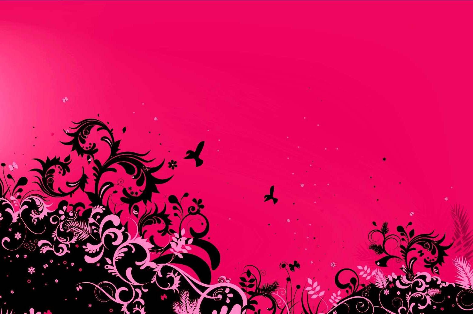 Pink Wallpaper Black Floral HD Wallpaper