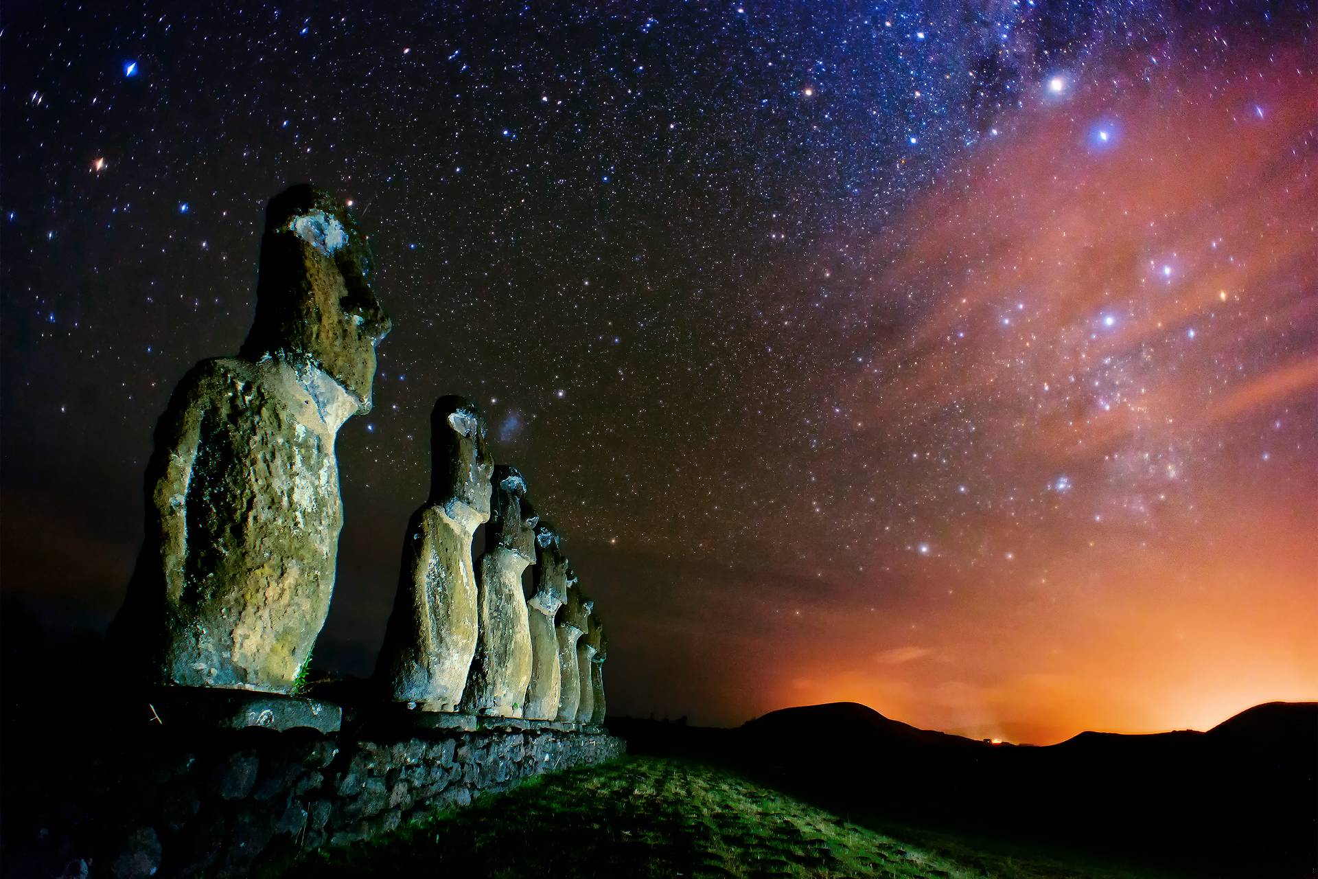 Wallpaper ostorv easter rapa nui moai statues, night, the milky