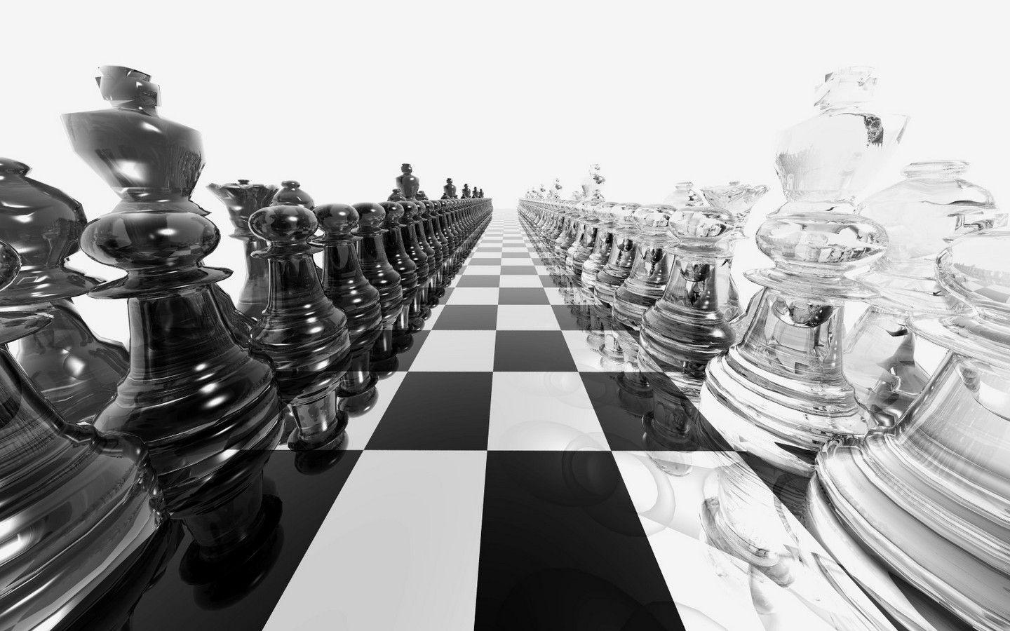 3D Chess Black and White HD wallpaper
