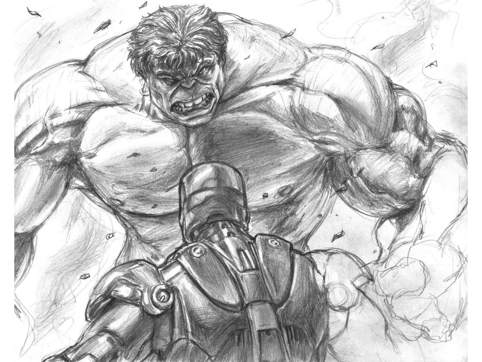 Hulk Vs Iron Man Sketch Wallpaper
