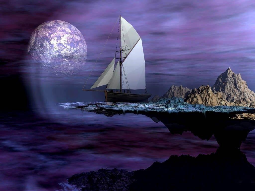 abstract ship theme with purple moonlight backgrou