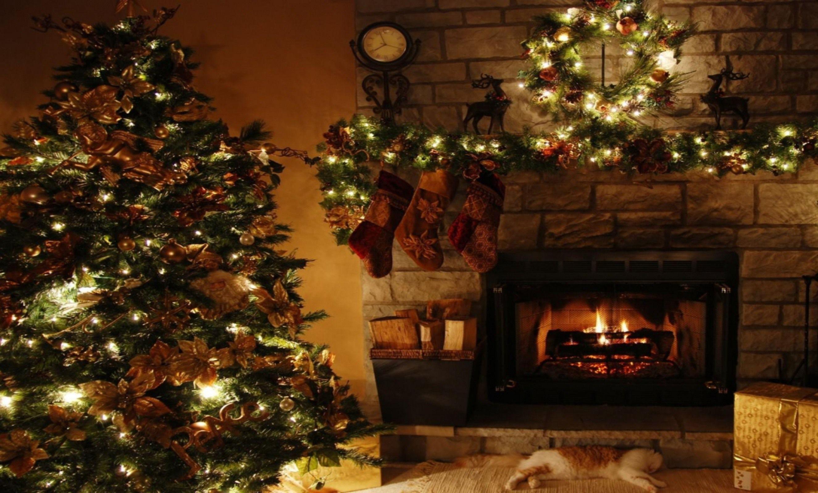 Rustic Christmas Fireplace Desktop Wallpaper