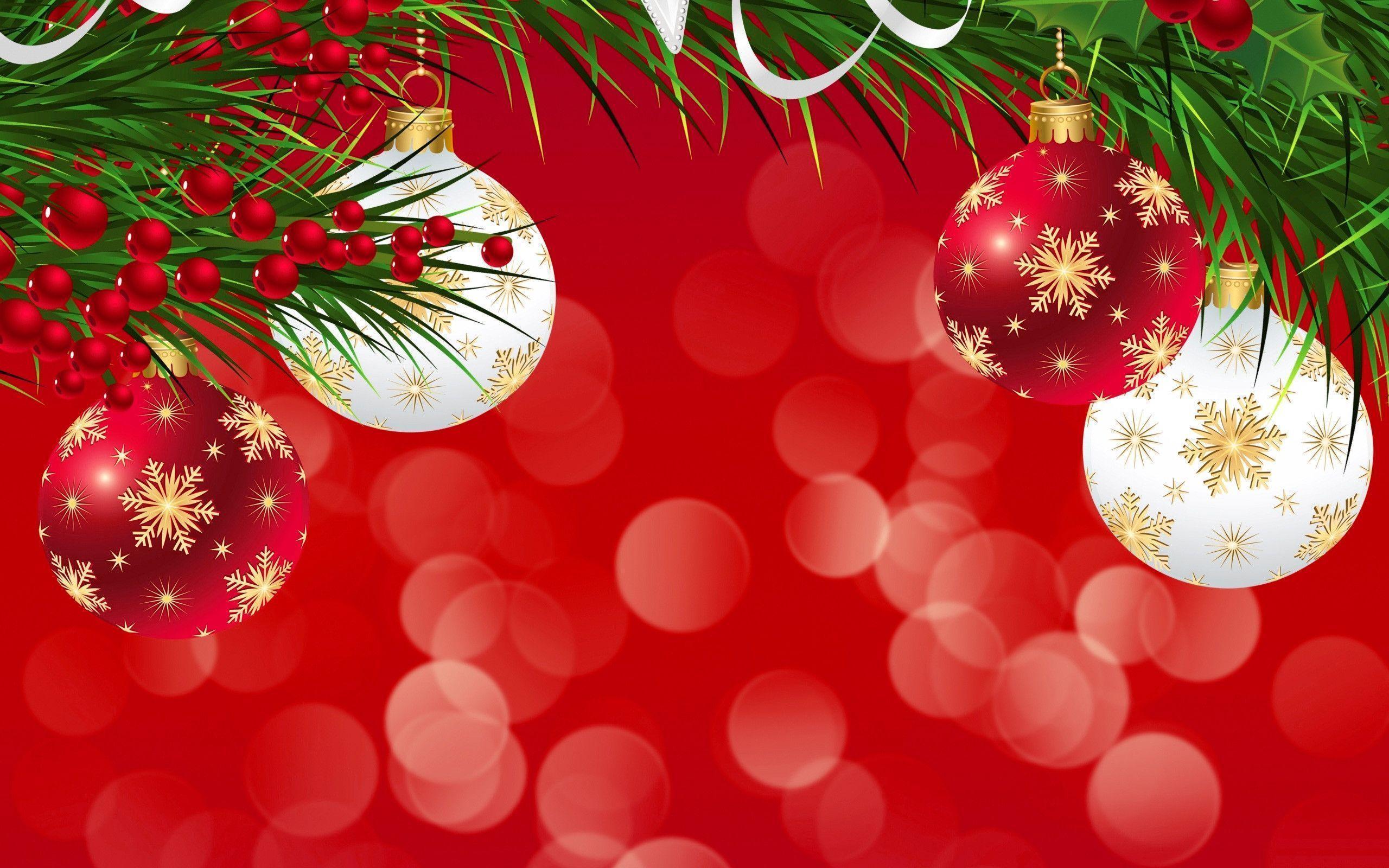 Red Christmas Background with Ornaments