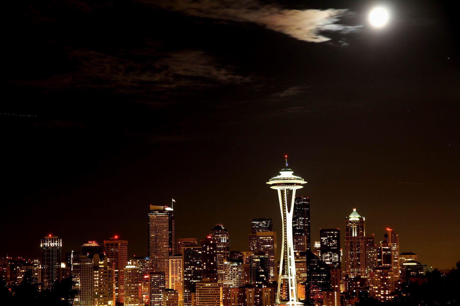 Seattle Skyline At Night, washington, U.S. Travel photo