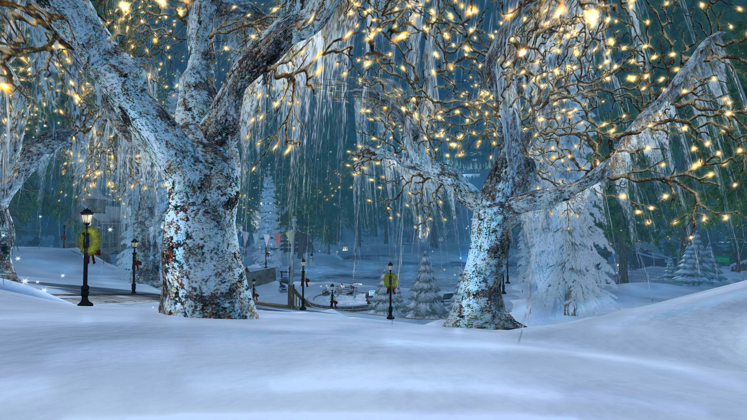 Pretty Little Village during Winter Holidays widescreen wallpaper