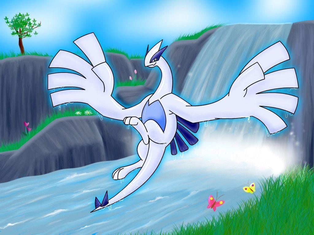 Lugia image Lugia by a waterfall. HD wallpaper and background