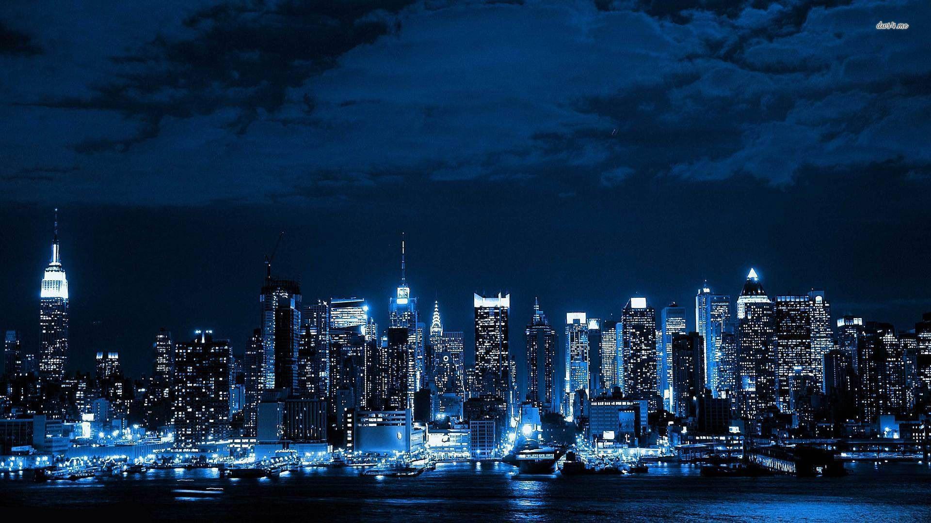 New York City Skylines at Night Full HD Wallpaper. High