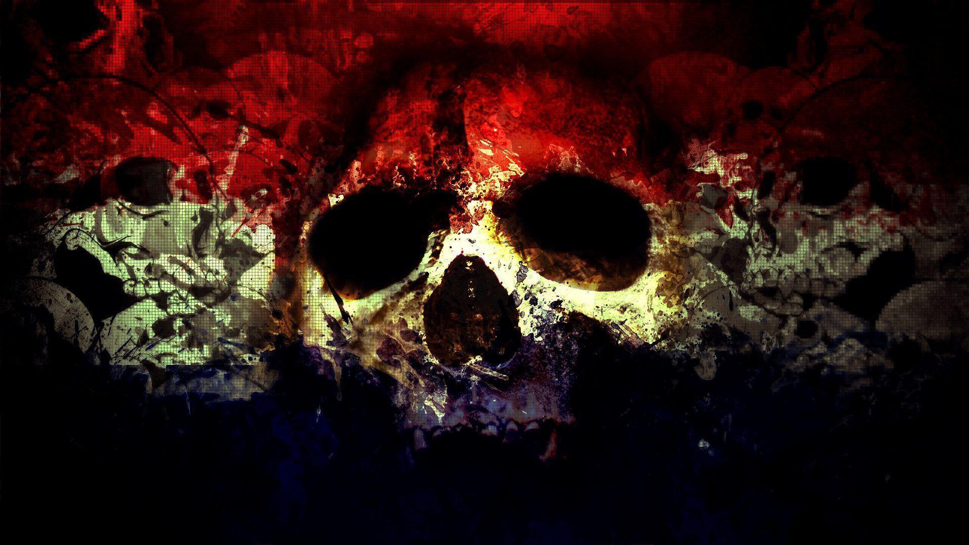 Desktop HD skull and flower wallpaper