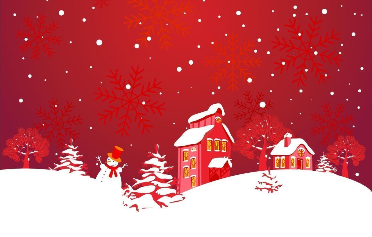 A Christmas Scene Snowman Trees Red Houses HD wallpaper #