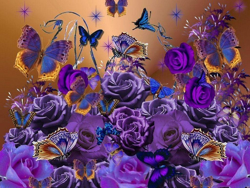 Purple roses and butterflies for Berni Wallpaper