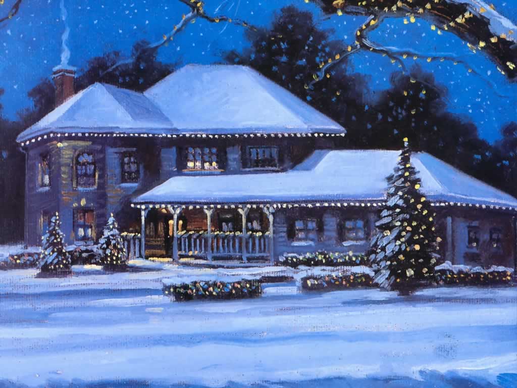 Xmas Scene Oil Painting Landscapes Wallpaper Image