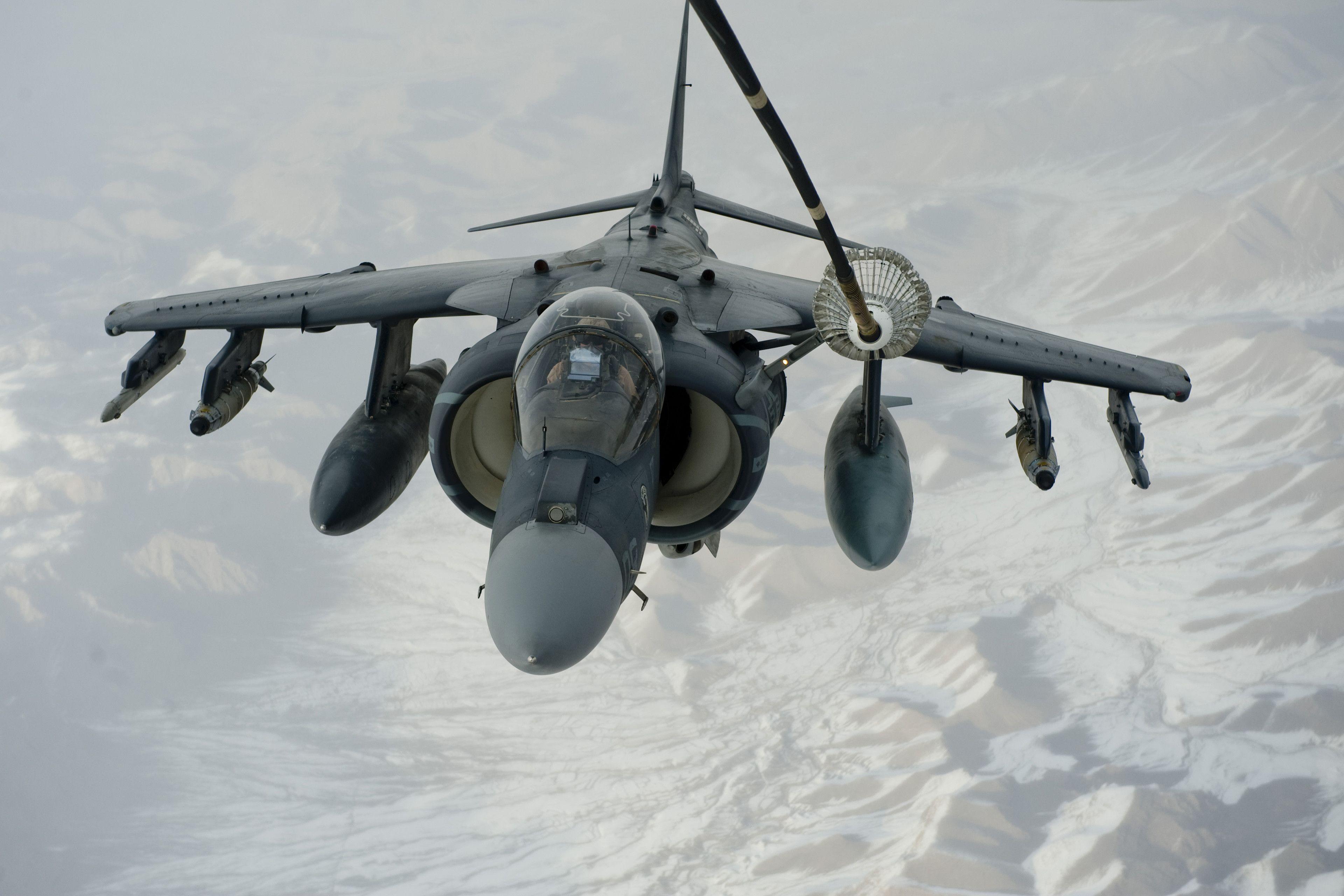 The US AV8B Harrier II aircraft demonstrates incredible vertical