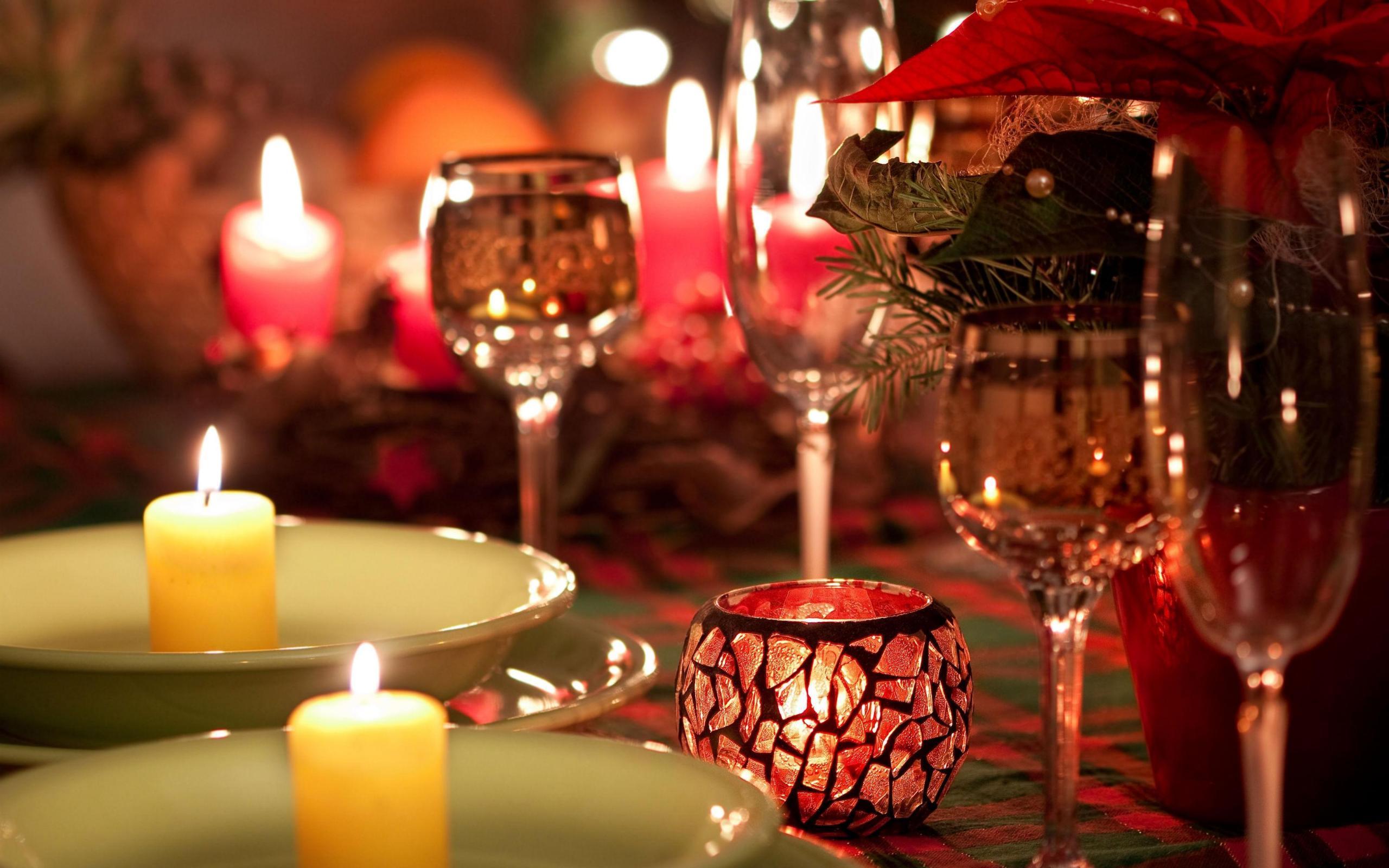 Table, Plates, Candles, Glasses, Fire, Romance