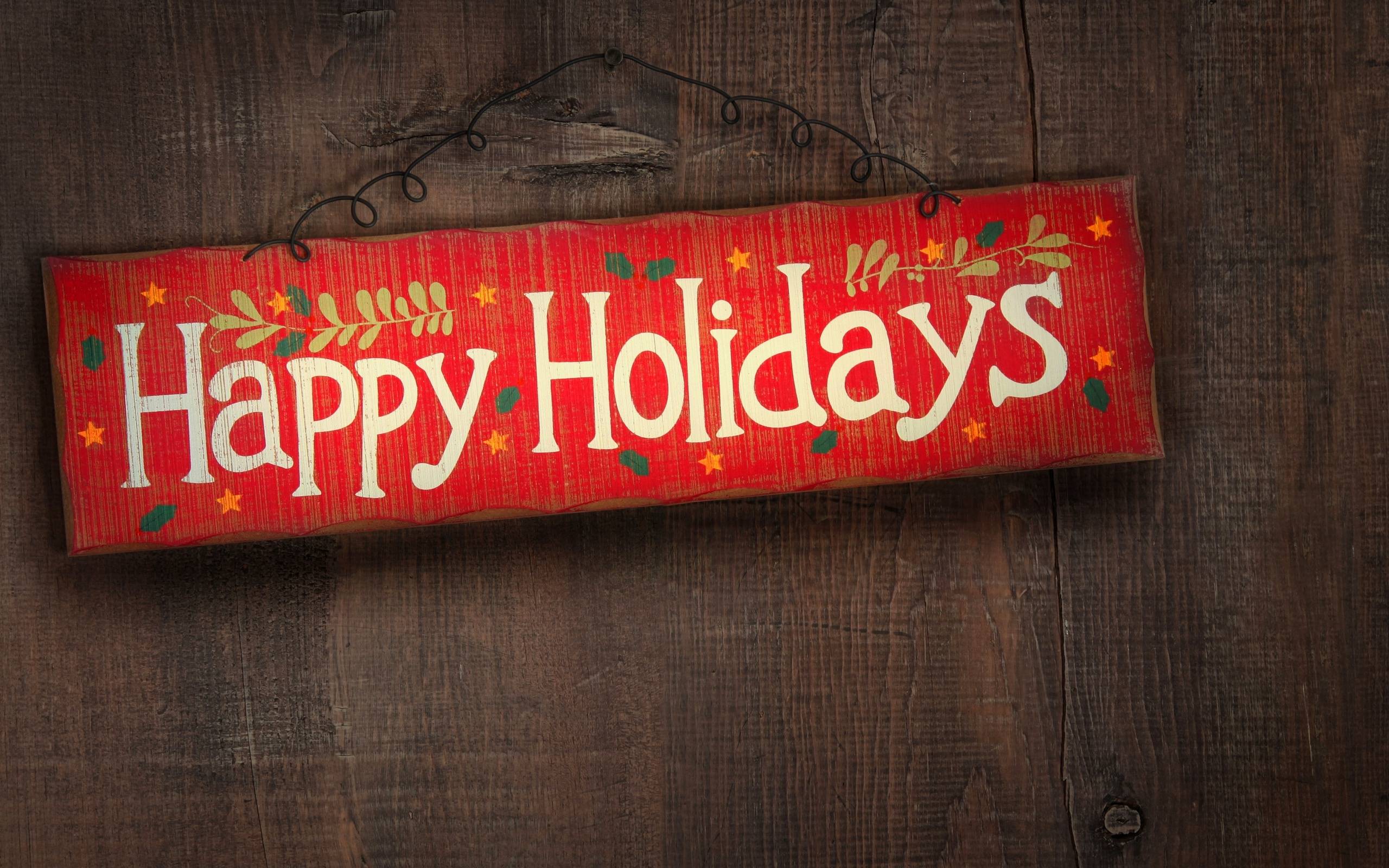 Happy Holiday Red Sign on Wooden Background Free