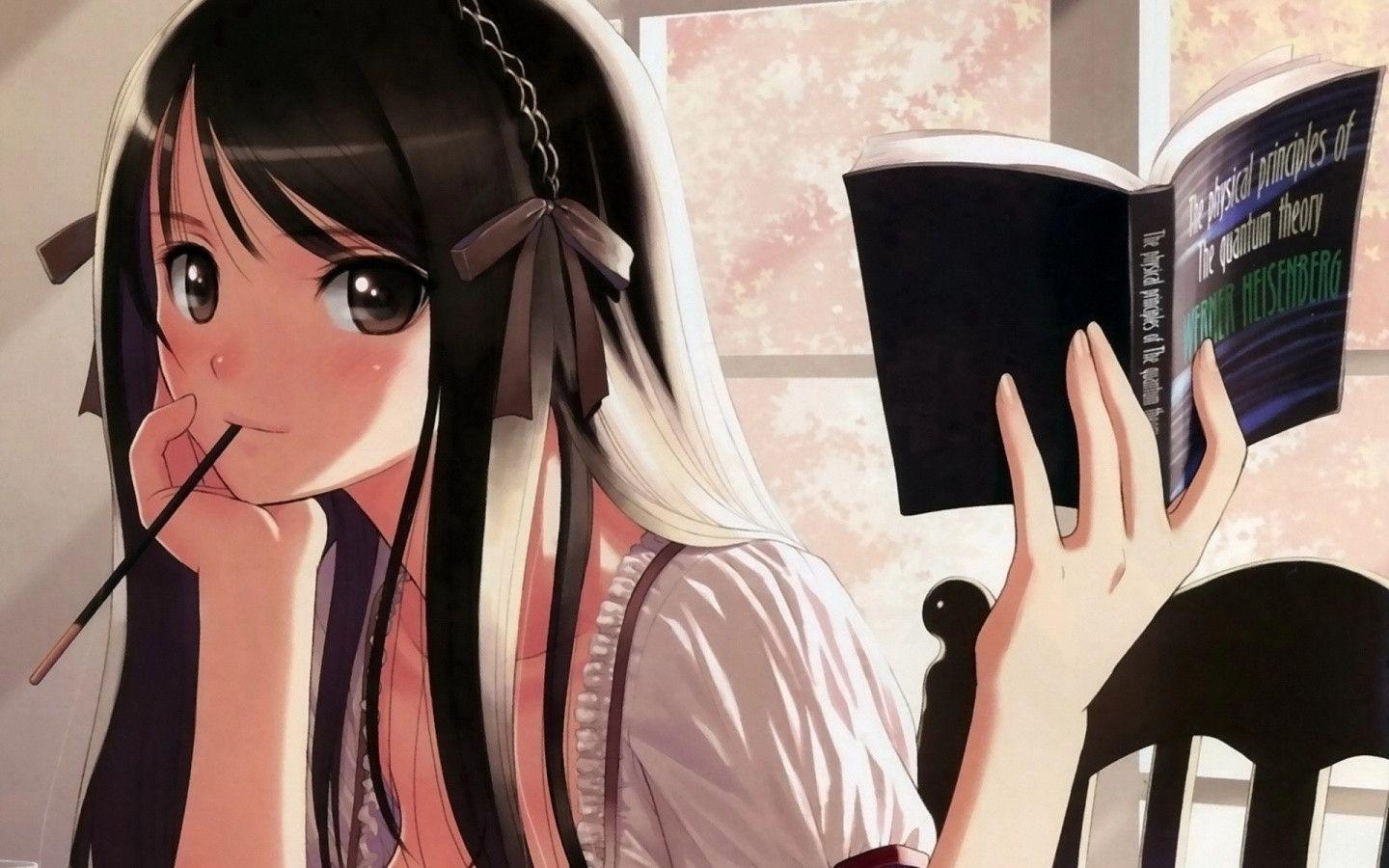 Anime Girl Studying desktop PC and Mac wallpaper