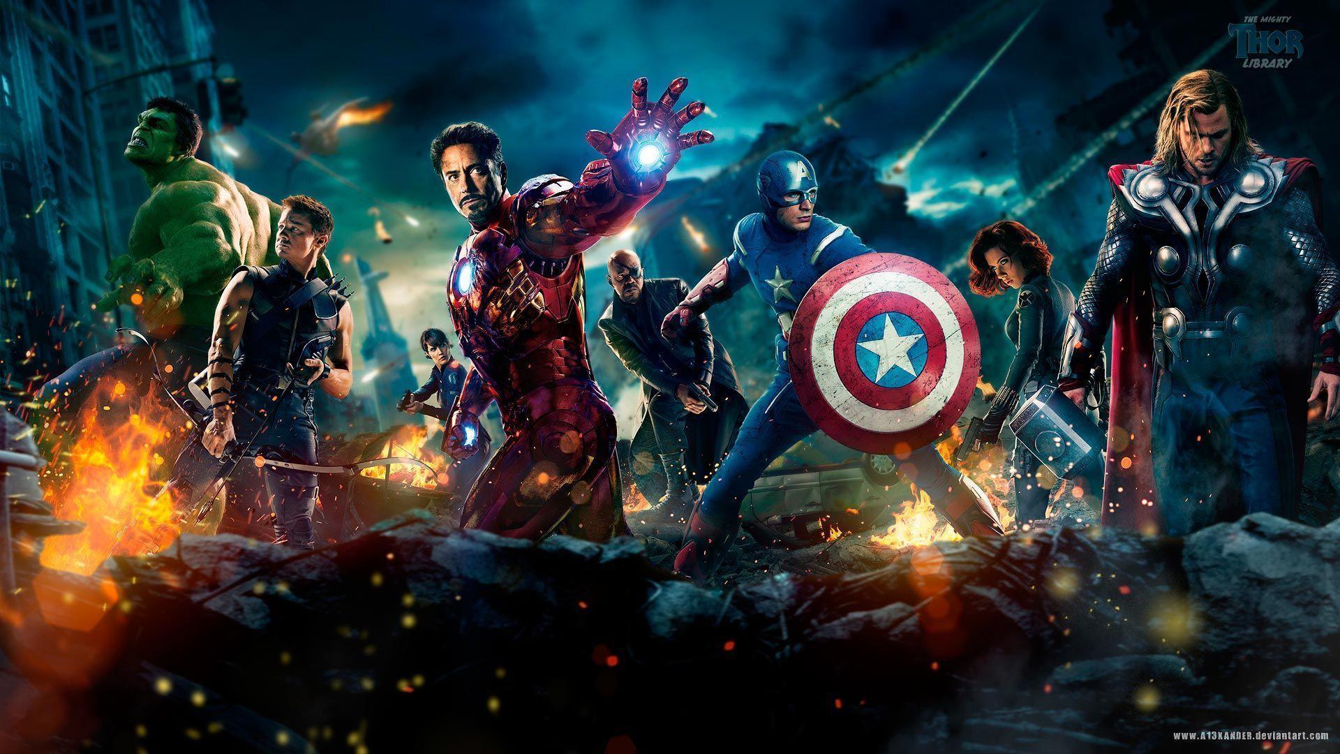 FULL AVENGERS LINE UP AND SHIELD POSTER FROM THE MOVIE (1920 X 1080)