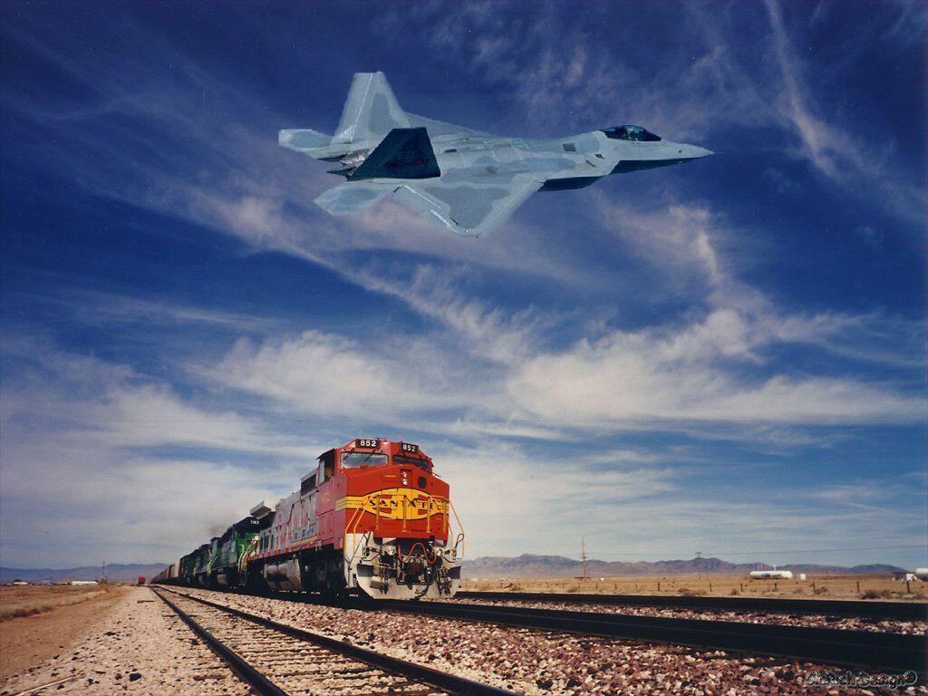 Santa Fe Train And Jet Plane Flyover Wallpaper Image