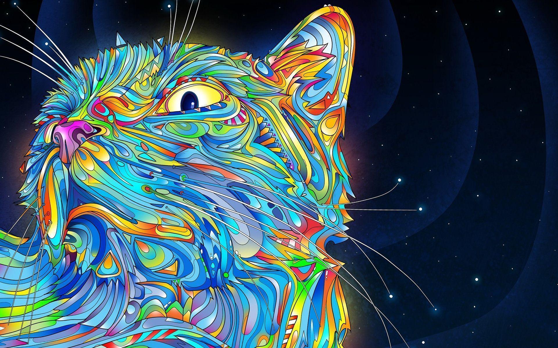 Cat Trippy Creative Colorful Wallpaper Quality Wallpaper